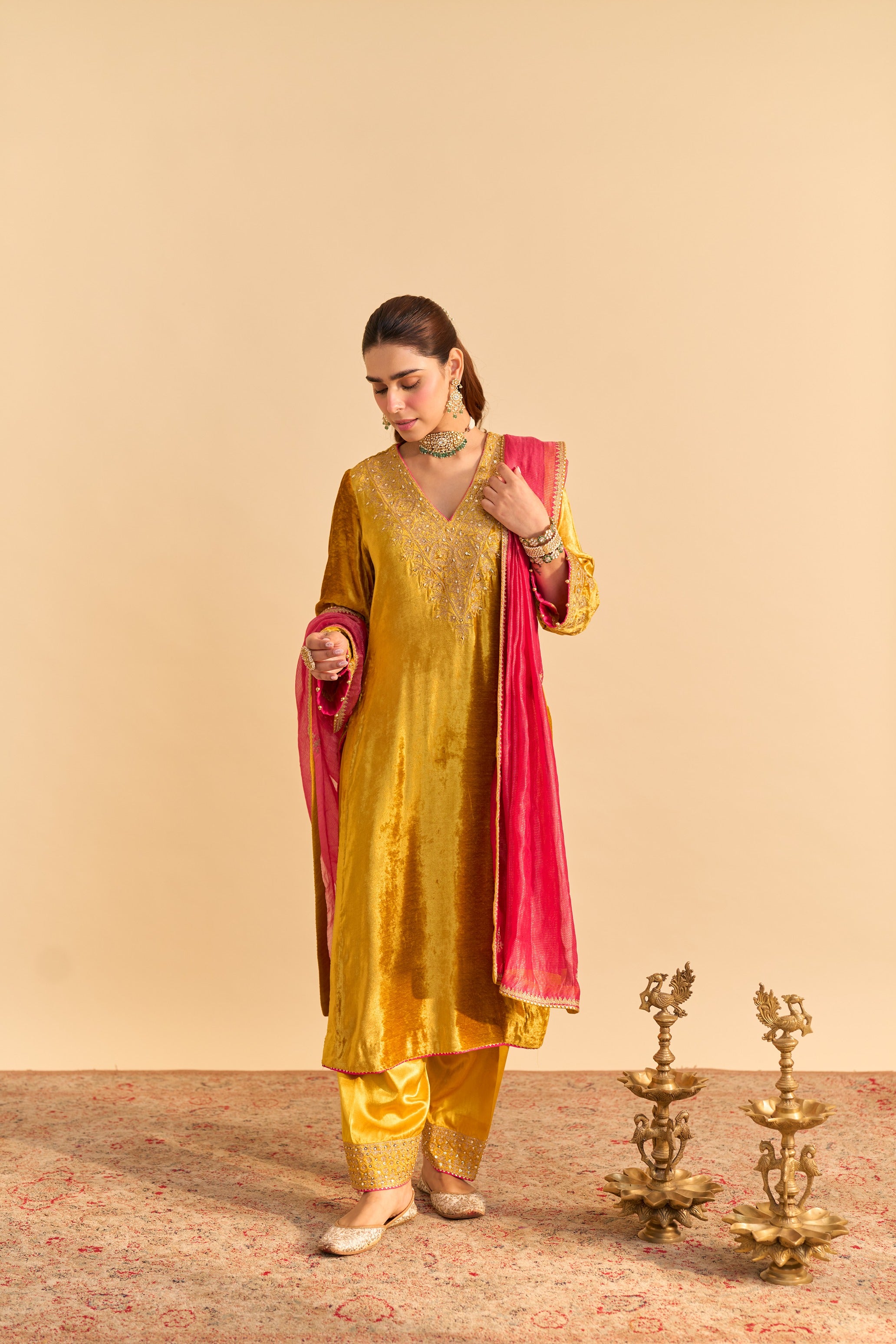 Aynaz - Mustard Kurta with Salwar and Dupatta