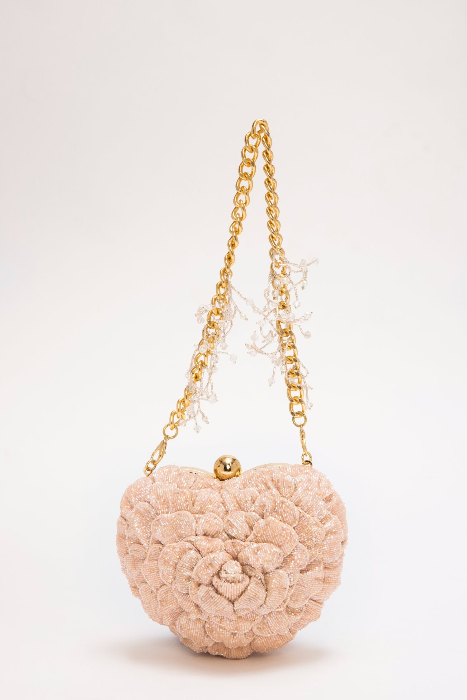 Isa Beaded Heart Clutch –Blush
