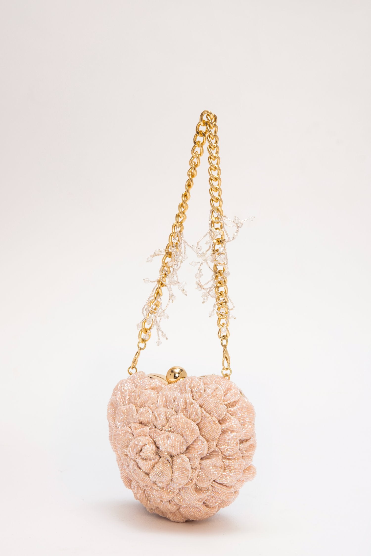 Isa Beaded Heart Clutch –Blush