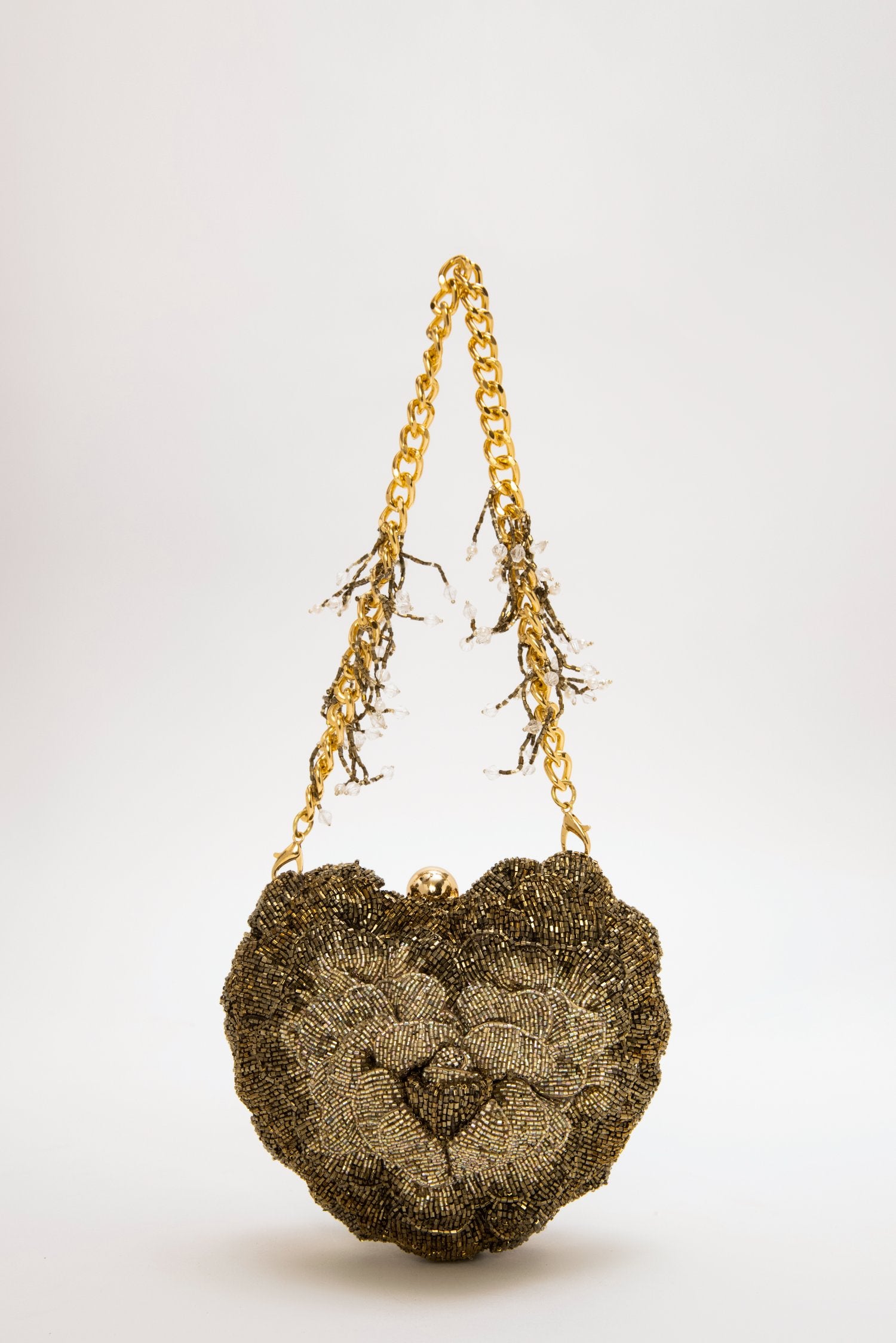 Isa Beaded Heart Clutch – Vintage Gold