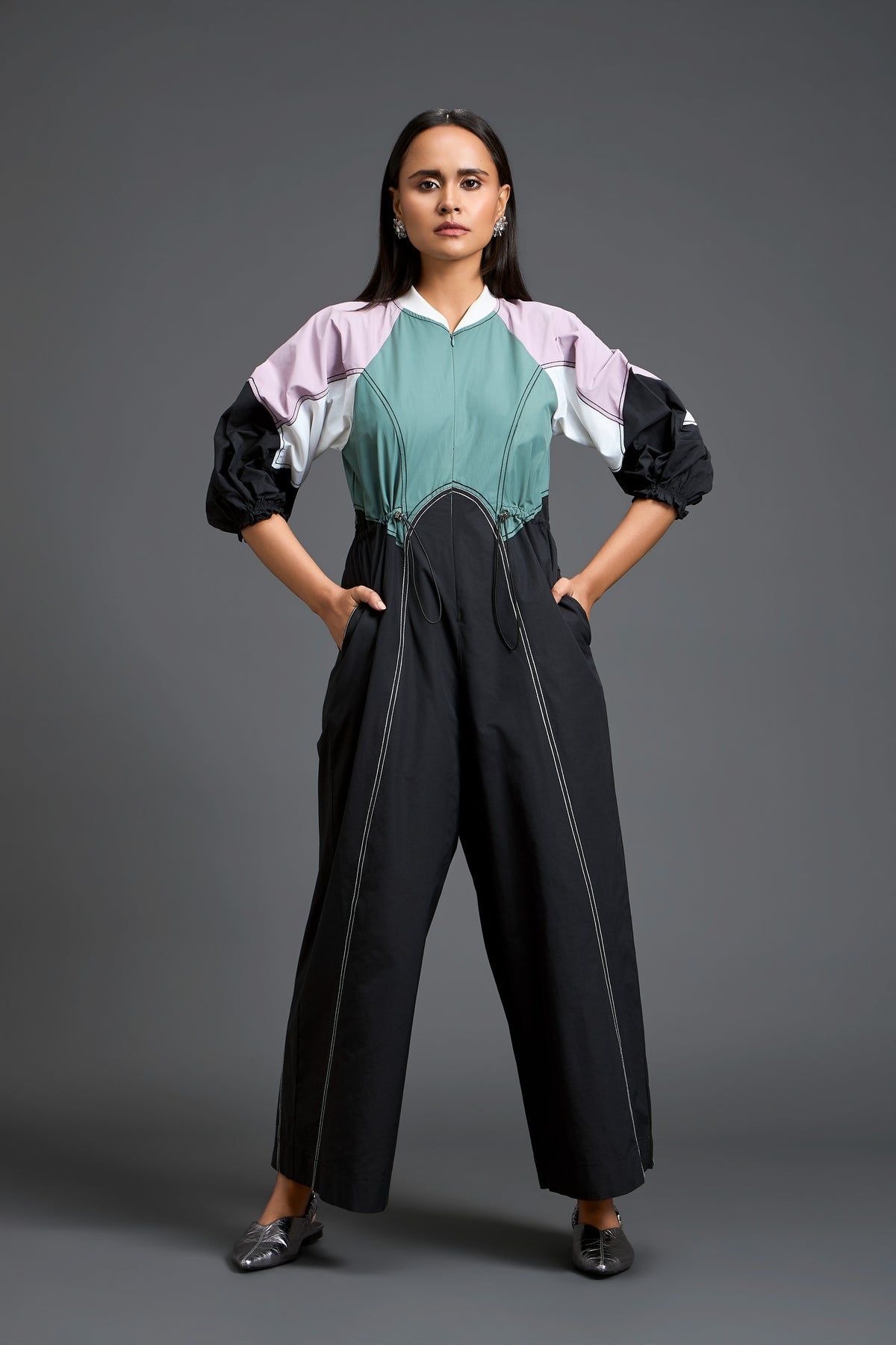 Sage Green Colour-Block Jumpsuit