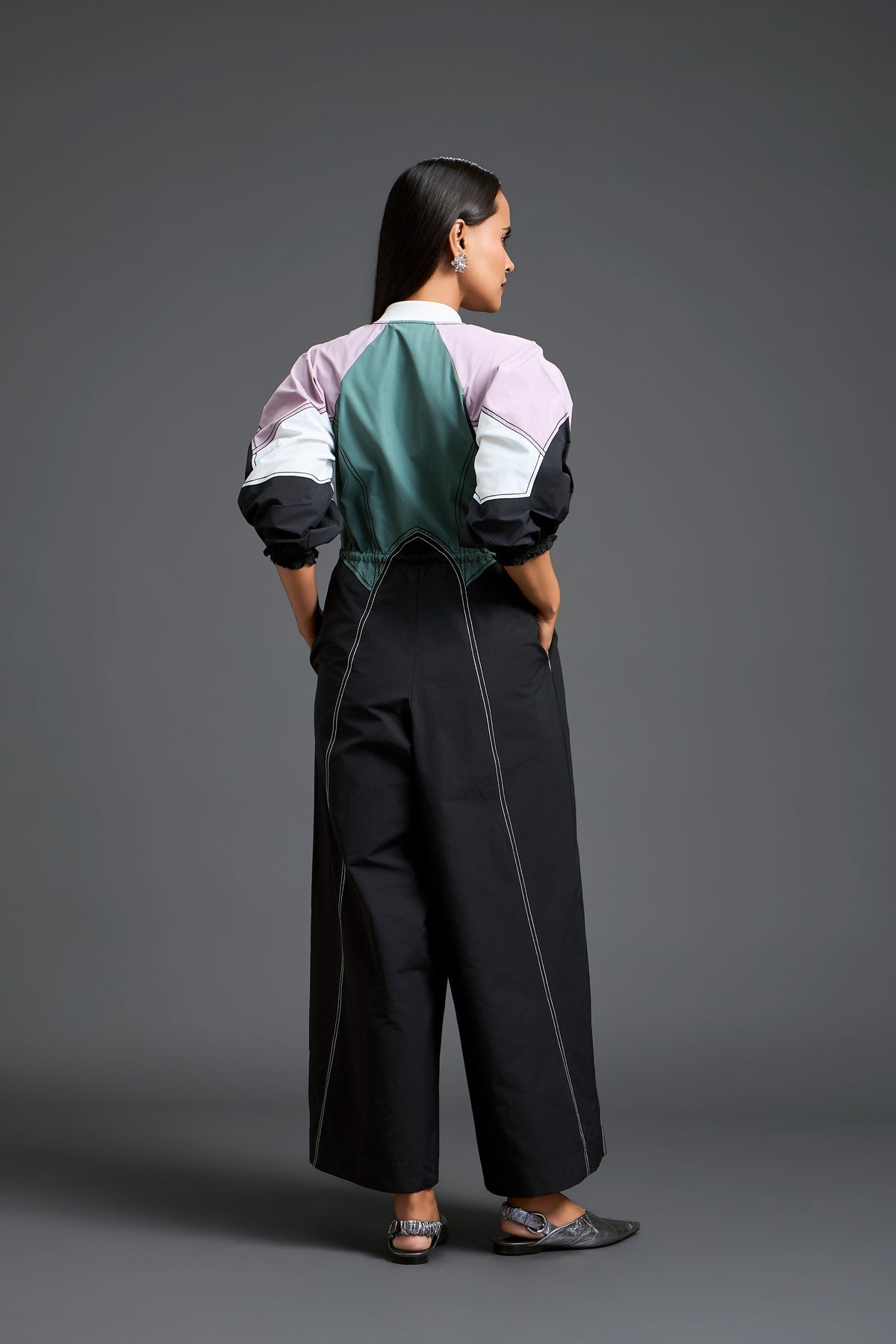 Sage Green Colour-Block Jumpsuit