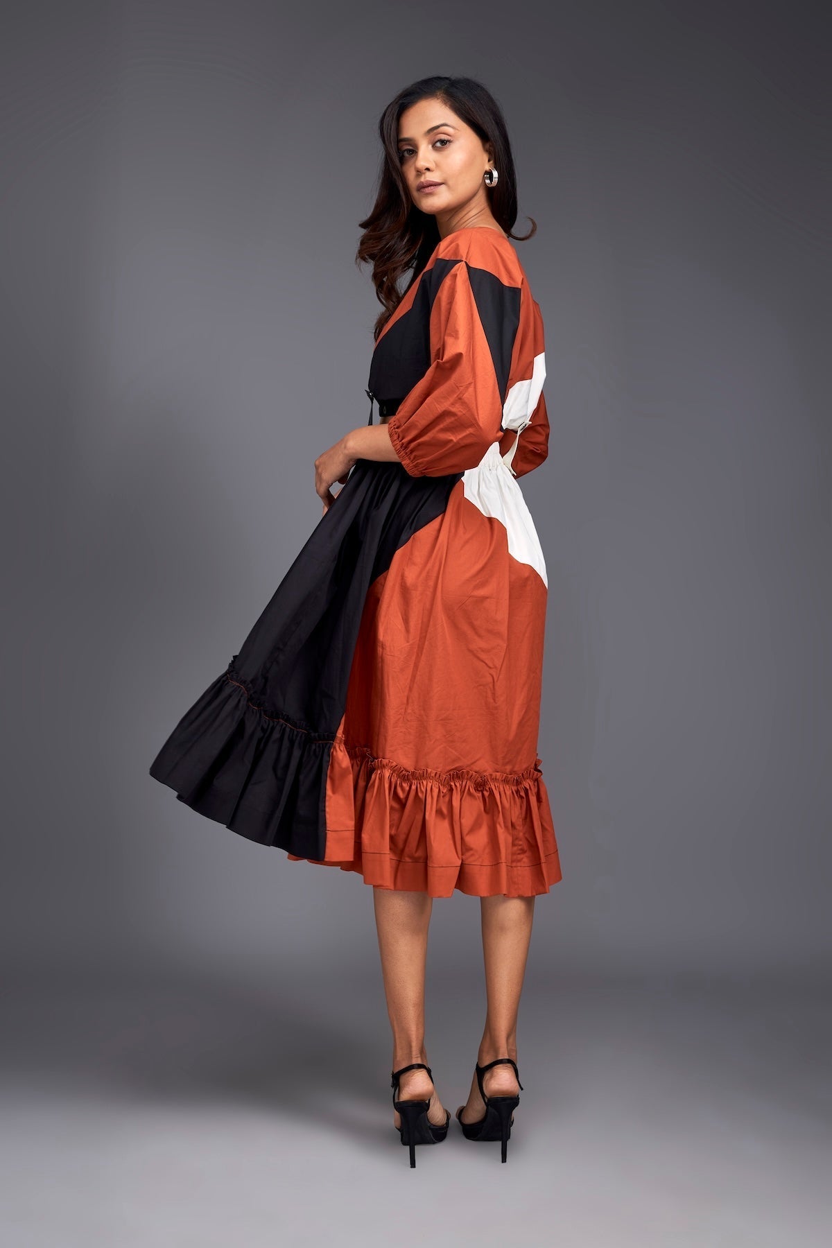 Colour Block Flared Bottom Skirt With Top Co-ord