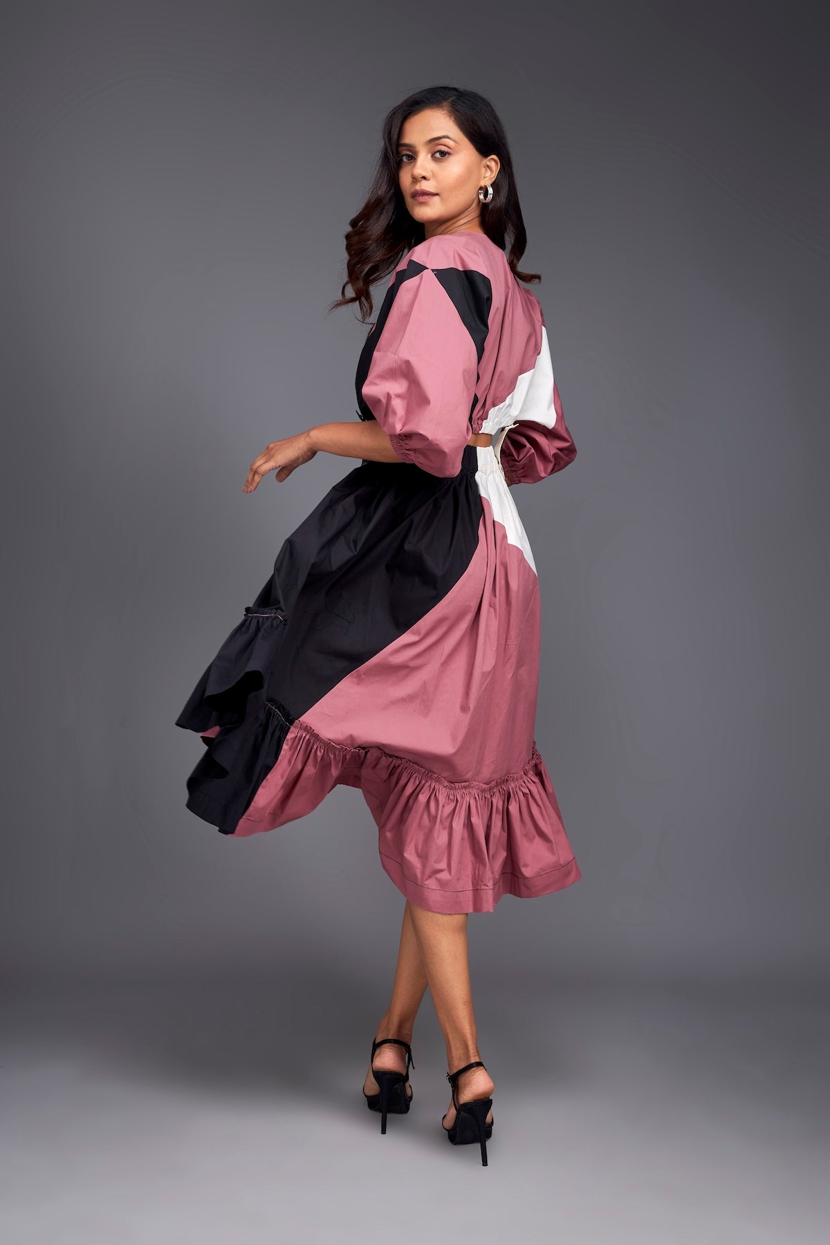 Colour Block Flared Bottom Skirt With Top Co-ord