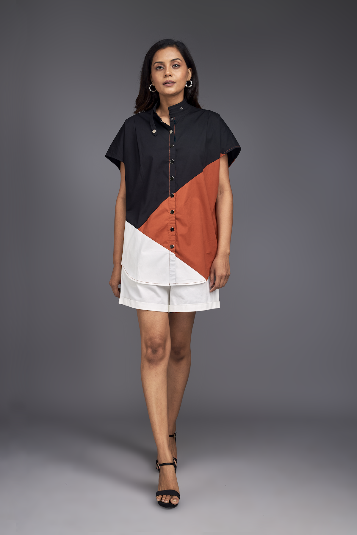 Colour Block Oversized Shirt With Shorts Co-ord Set