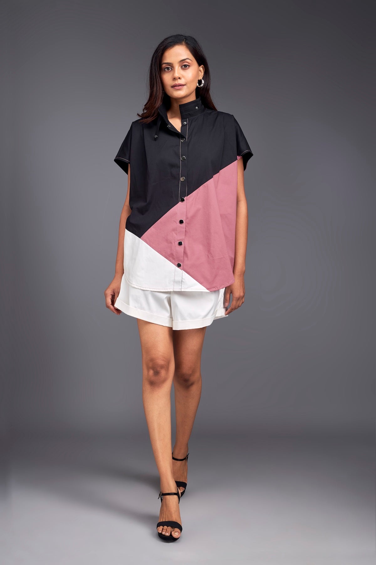 Colour Block Oversized Shirt With Shorts Co-ord Set