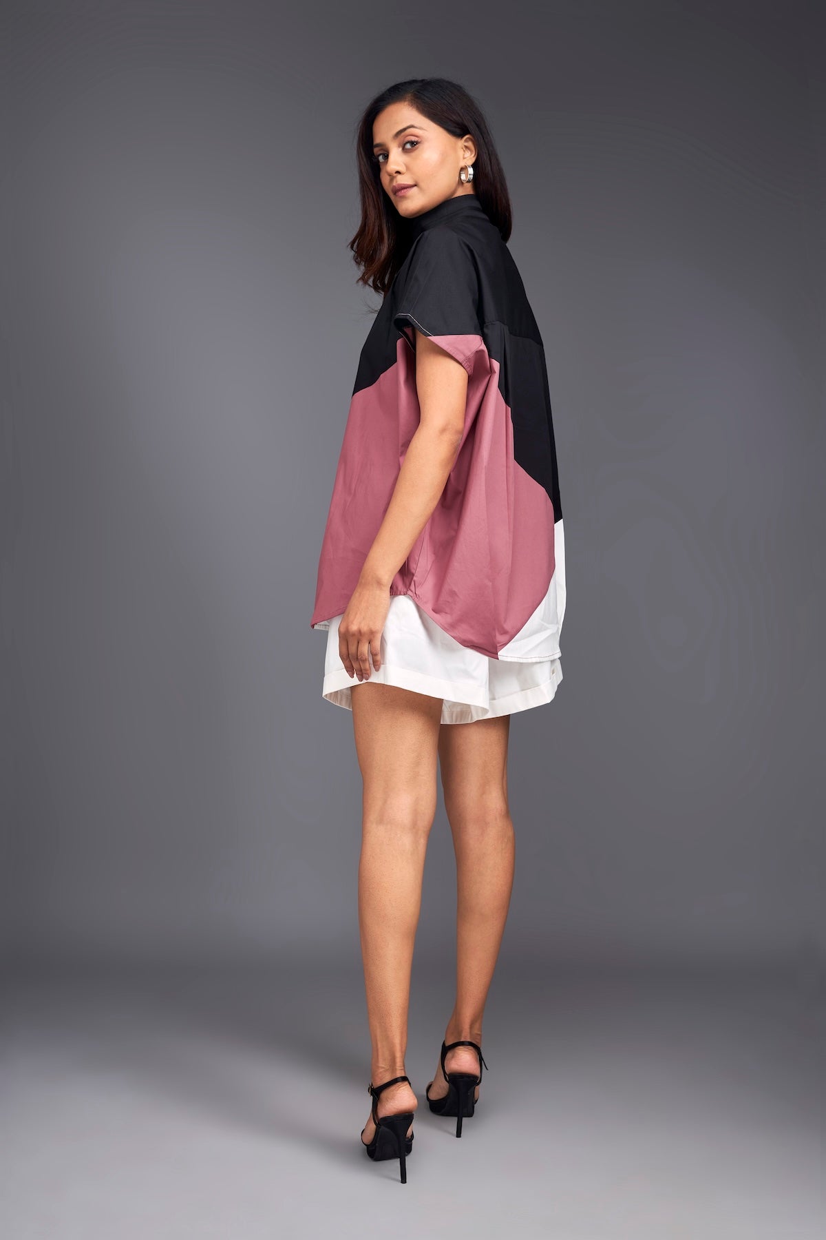 Colour Block Oversized Shirt With Shorts Co-ord Set