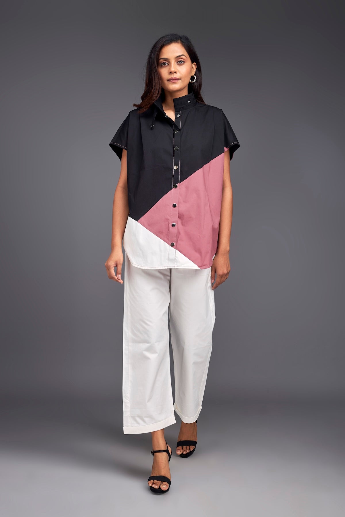 Colour Block Oversized Shirt With Pants Co-ord Set