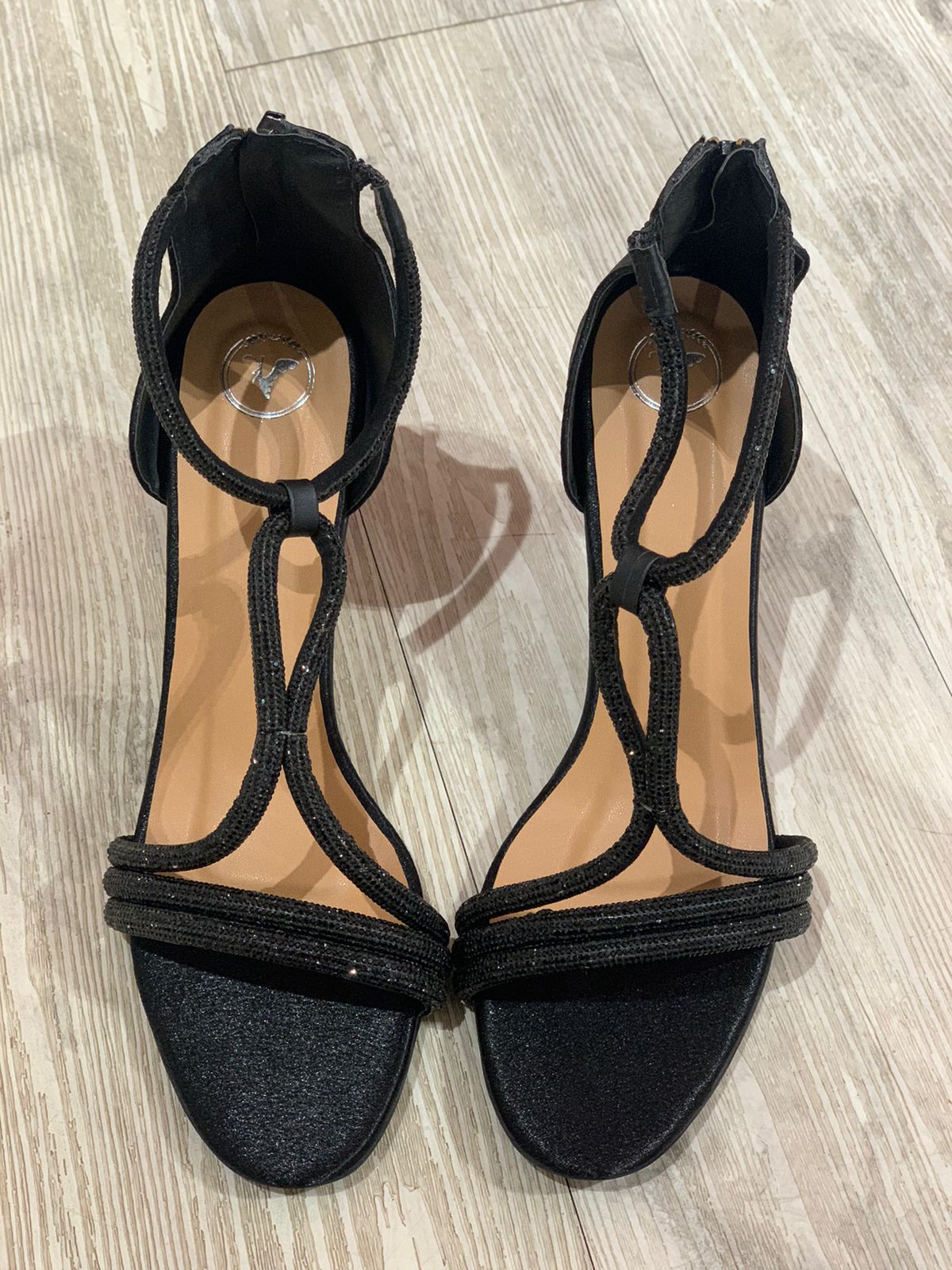 Women's Open Toe Black Elle Crisscross String Heel Sandals