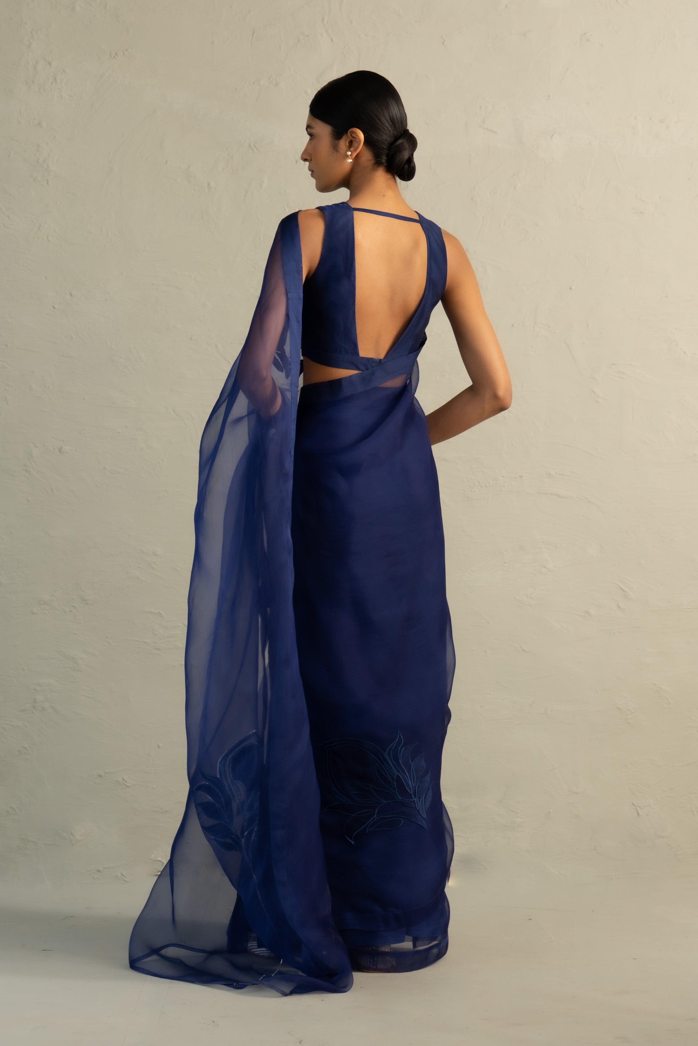 Blue Edit Organza Applique Saree
