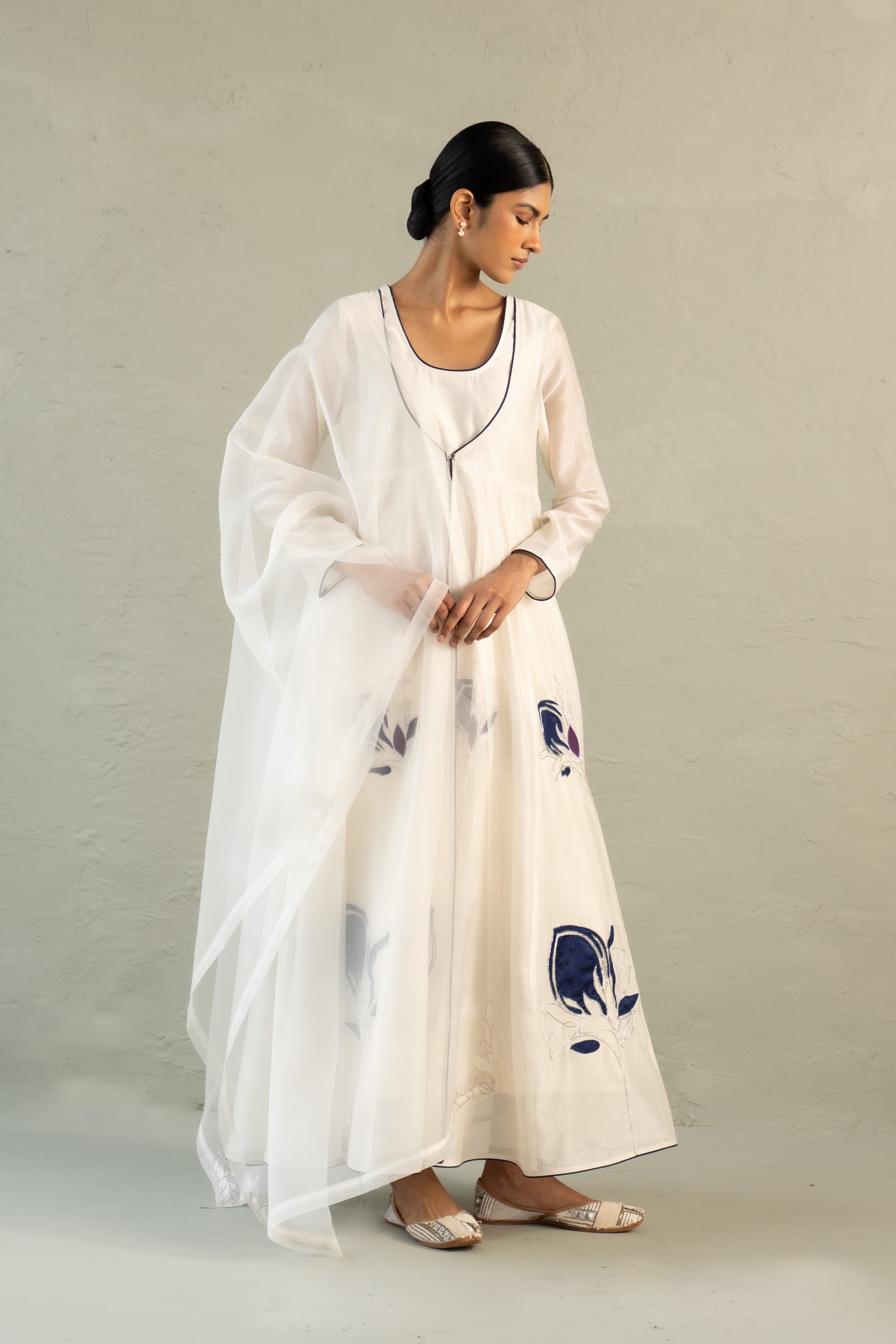 Blue Edit Anarkali With Dupatta