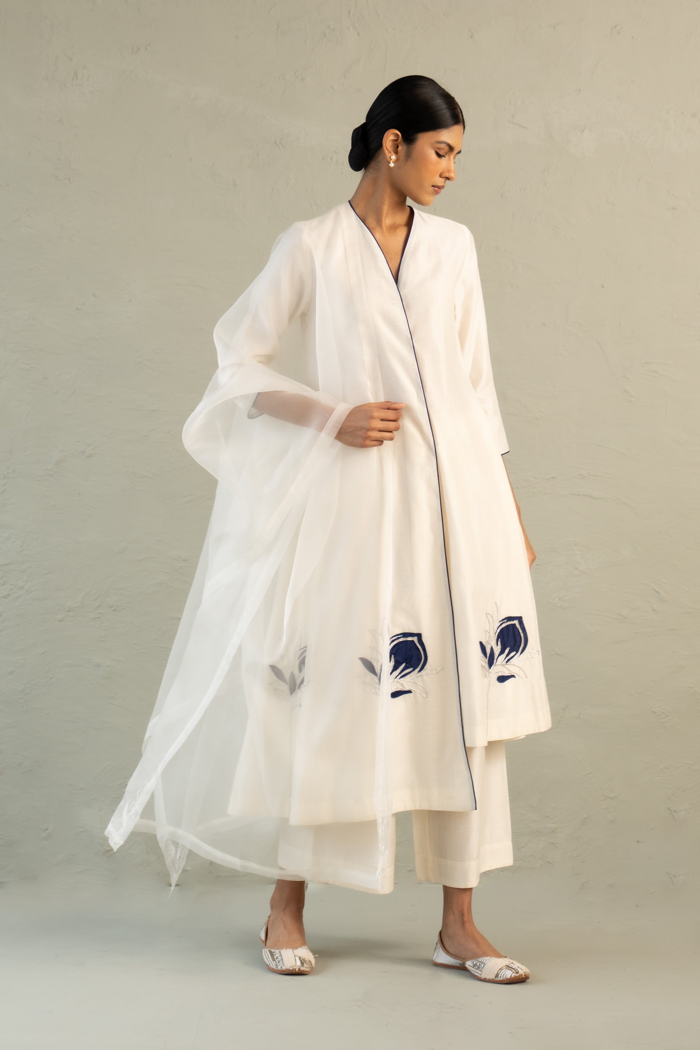Blue Edit Ivory Hi-Lo Set With Dupatta
