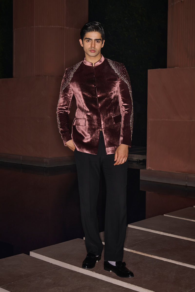 Velvet Ember Bandhgala Set