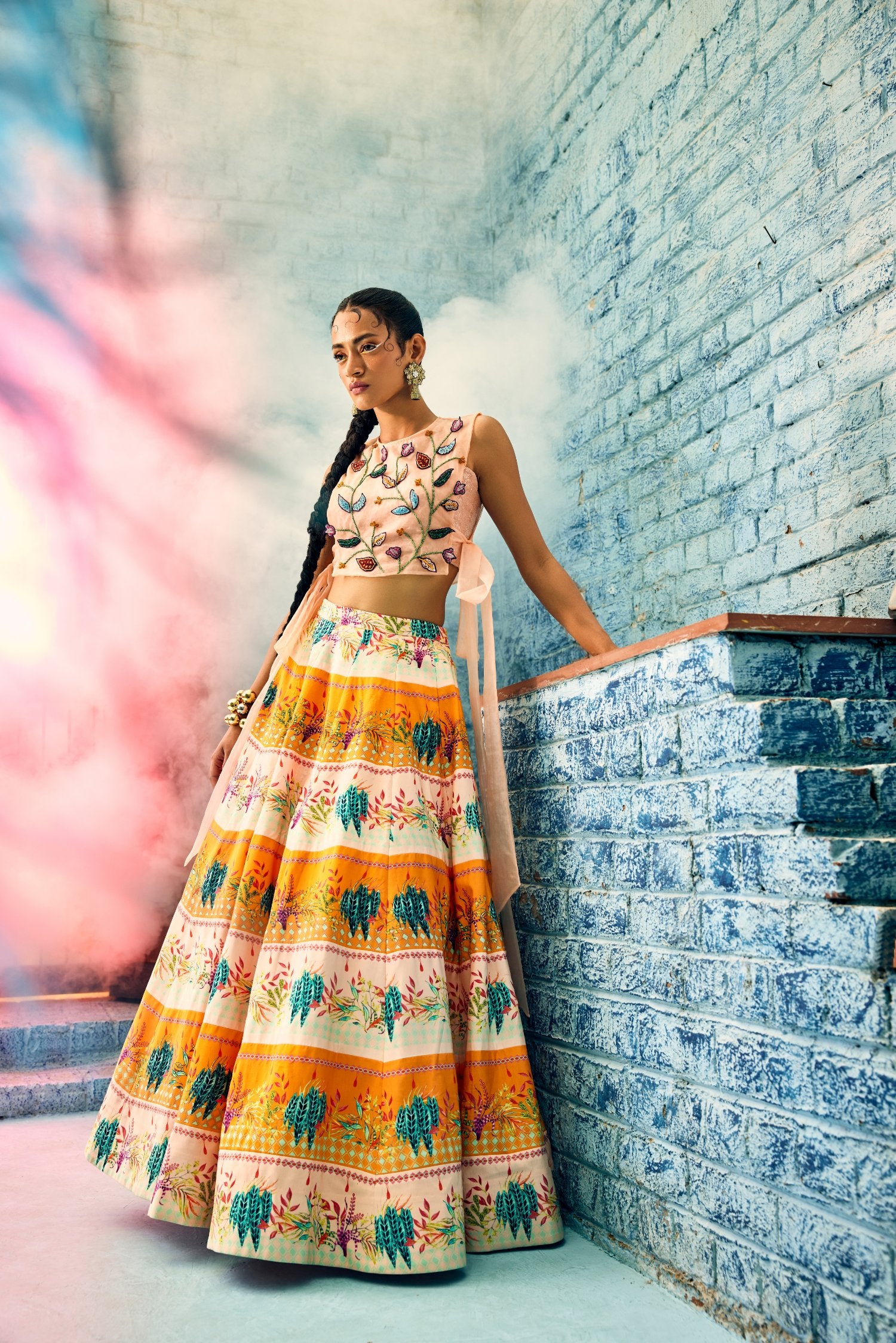 Multi-color Skirt with Elegant Sequine Work Top