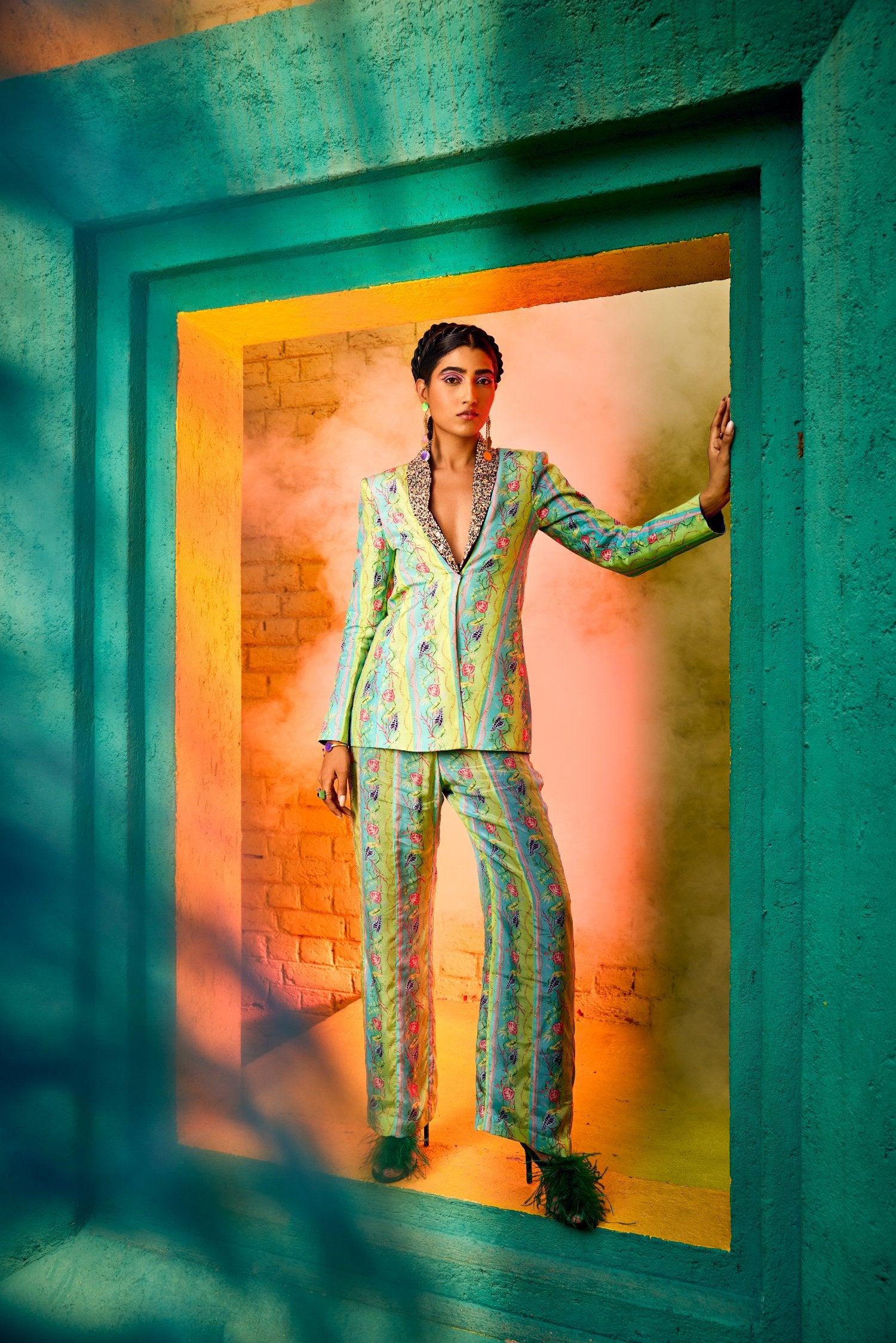 Floral Print Co-ord Set with Corset & Sash