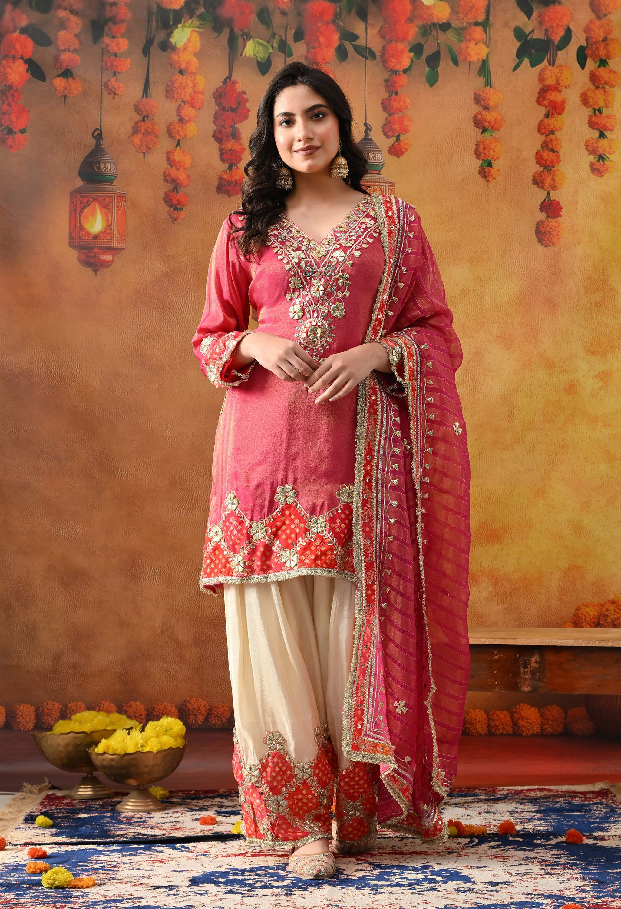 Pink Tissue Silk Kurta Set