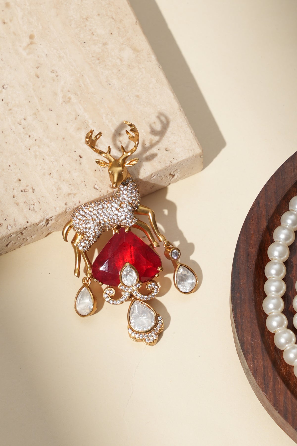 Vanraj Ruby Kundan Heritage Brooch