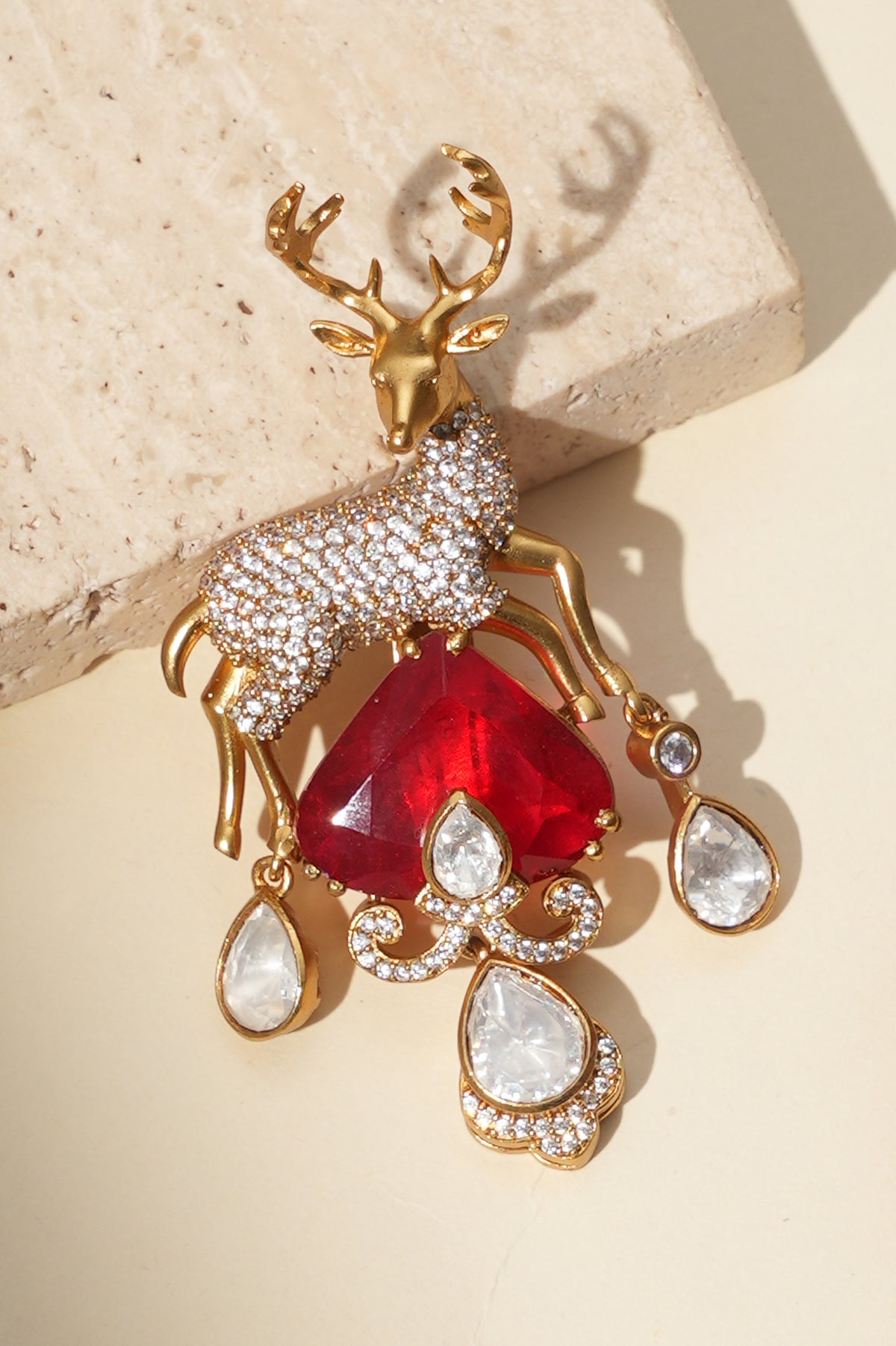 Vanraj Ruby Kundan Heritage Brooch