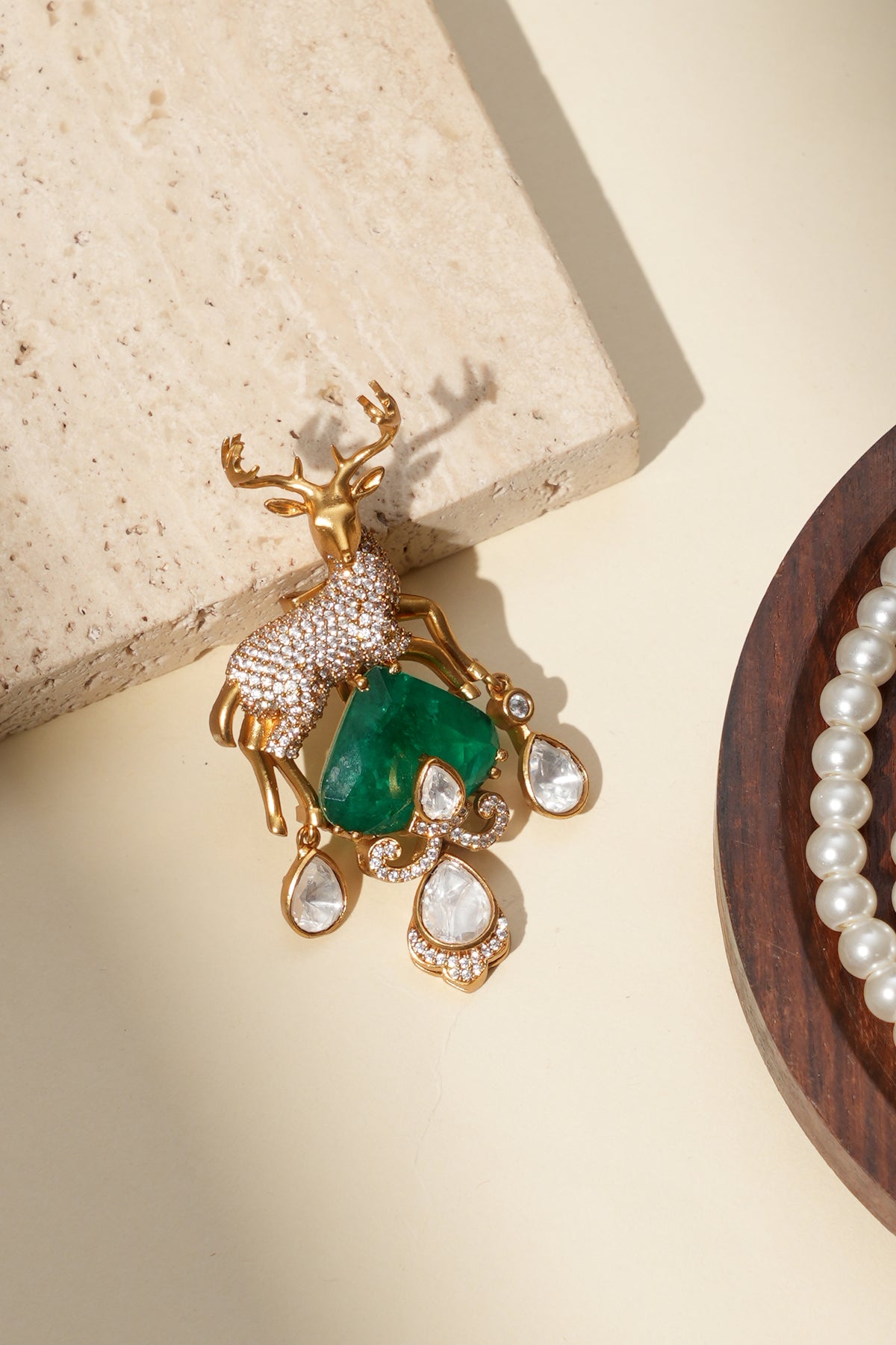Vanraj Emerald Kundan Heritage Brooch