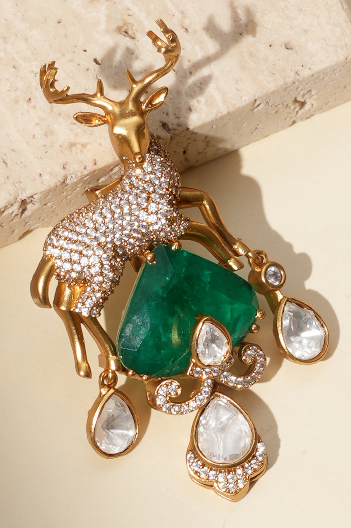 Vanraj Emerald Kundan Heritage Brooch