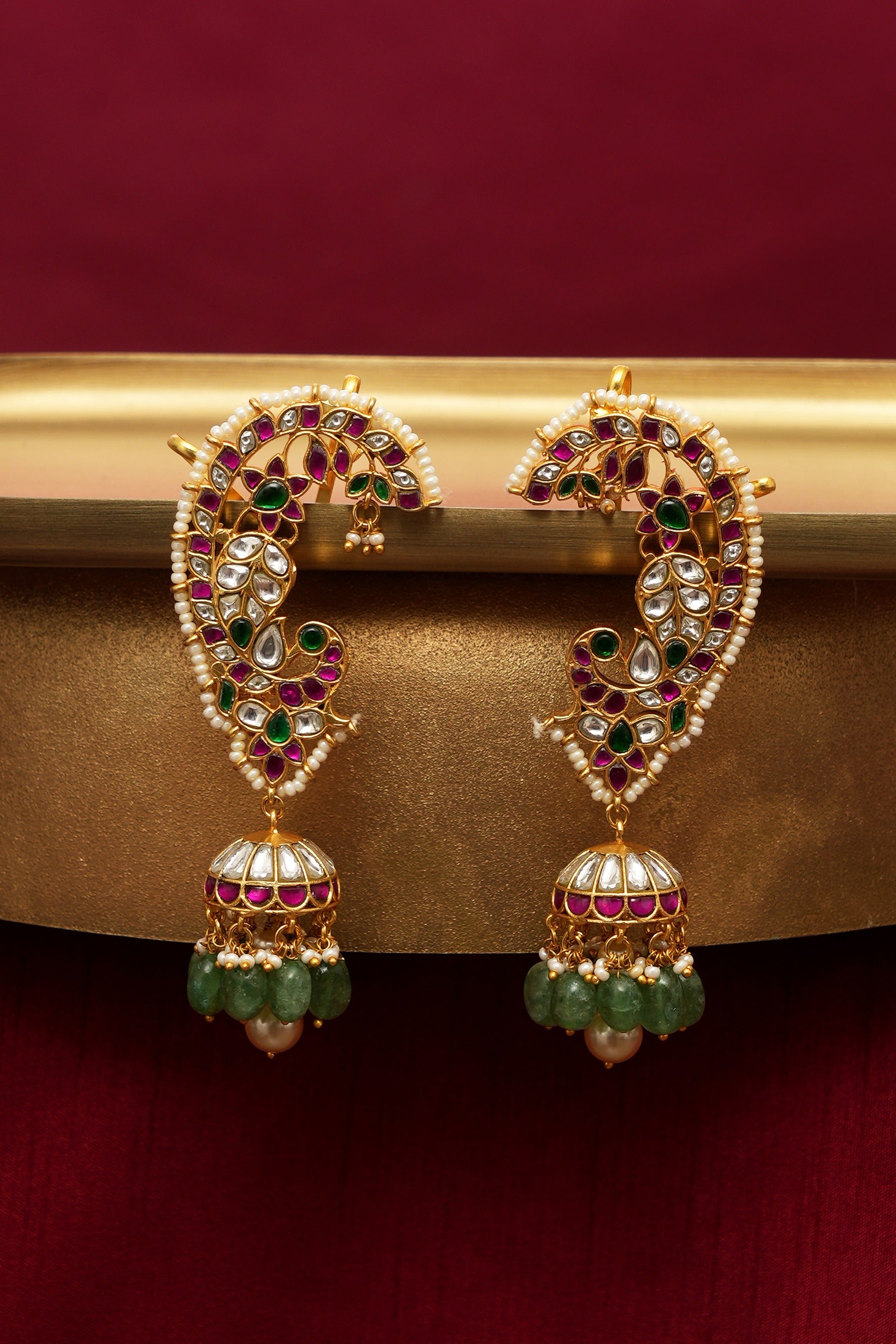 Peacock Kundan Jadau Kaanphool Earrings
