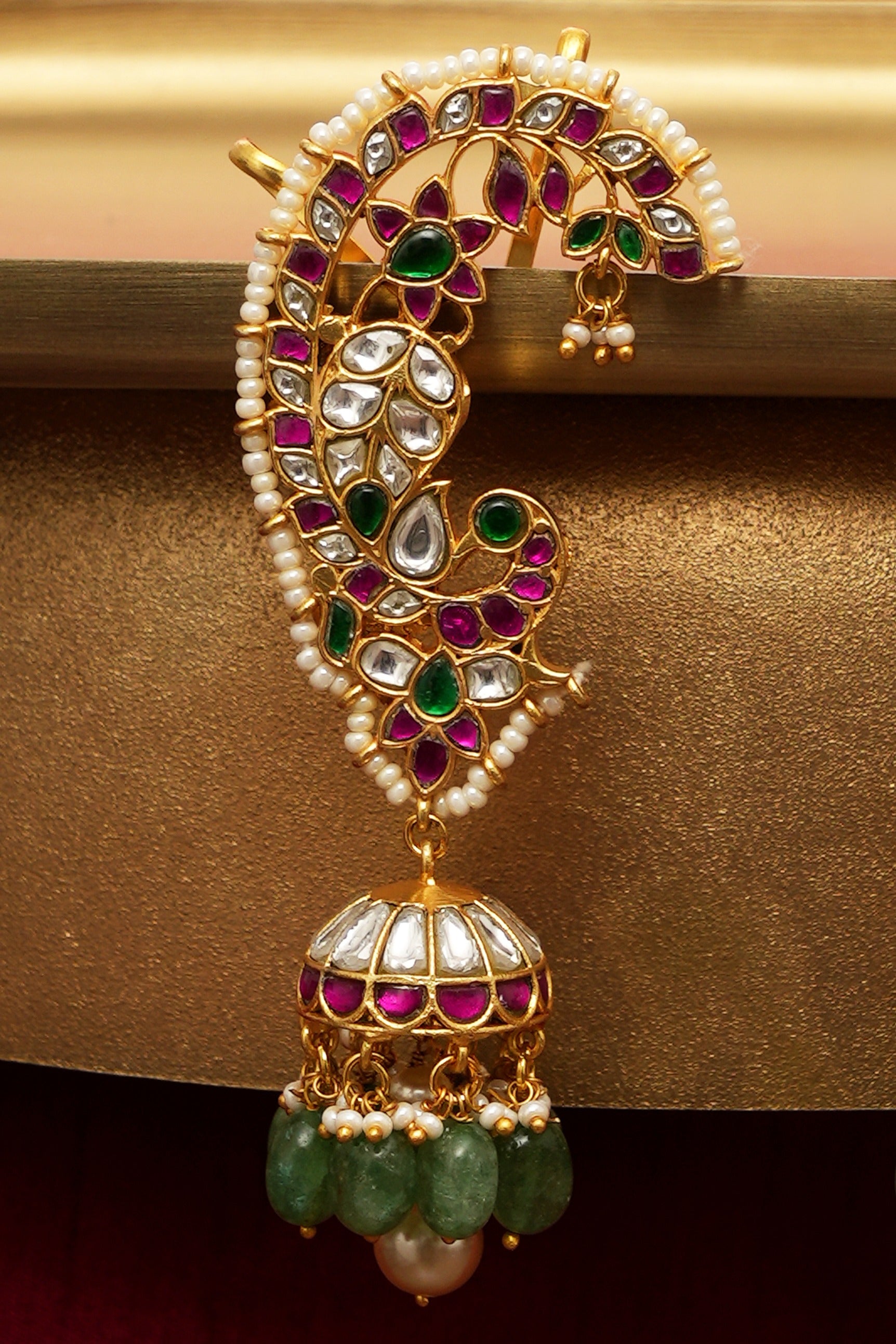 Peacock Kundan Jadau Kaanphool Earrings