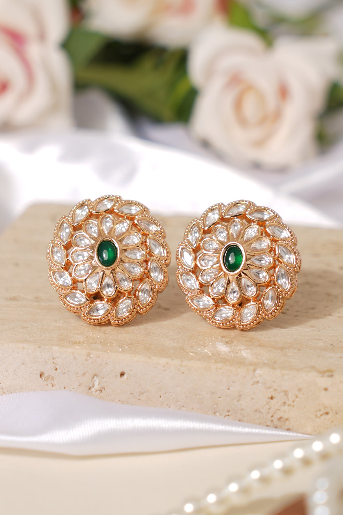 Heritage Kundan Emerald Gold Plated Studs
