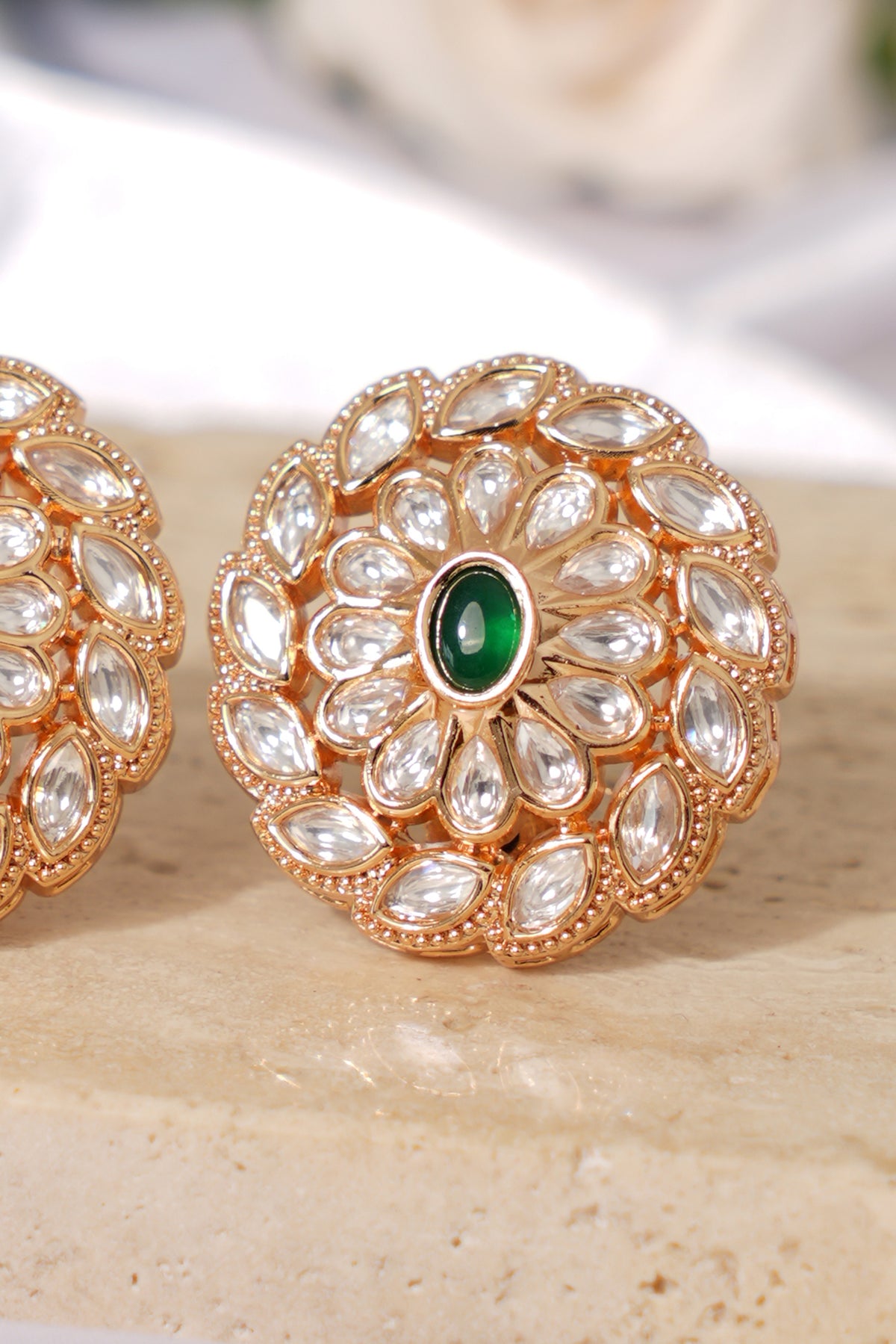 Heritage Kundan Emerald Gold Plated Studs