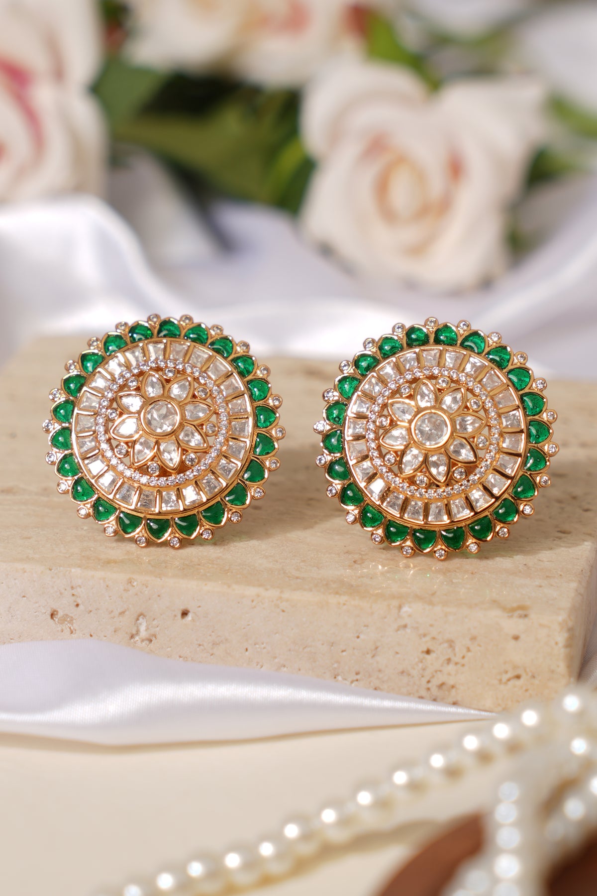 Gold Plated Kundan Stud Earrings for Women