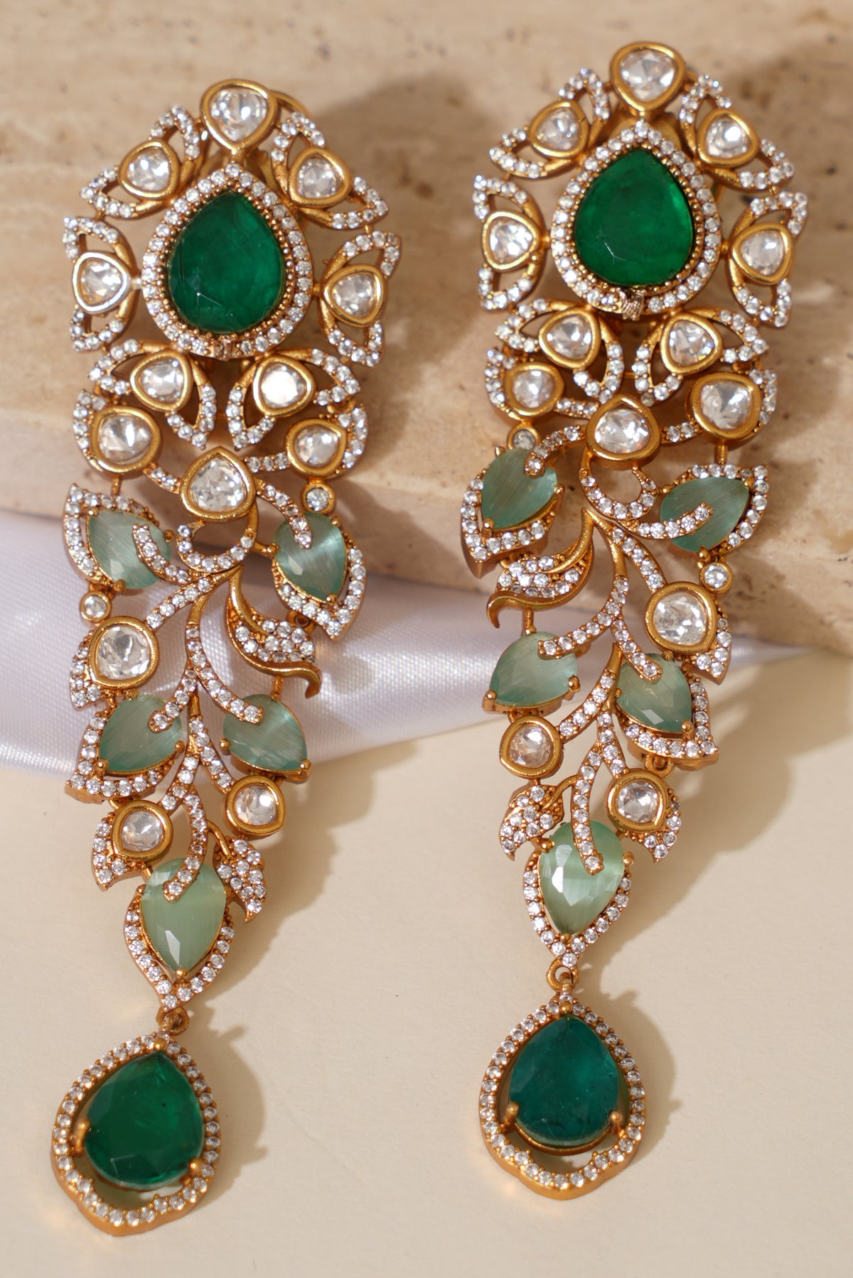 Premium Emerald Doublet Kundan Long Earrings
