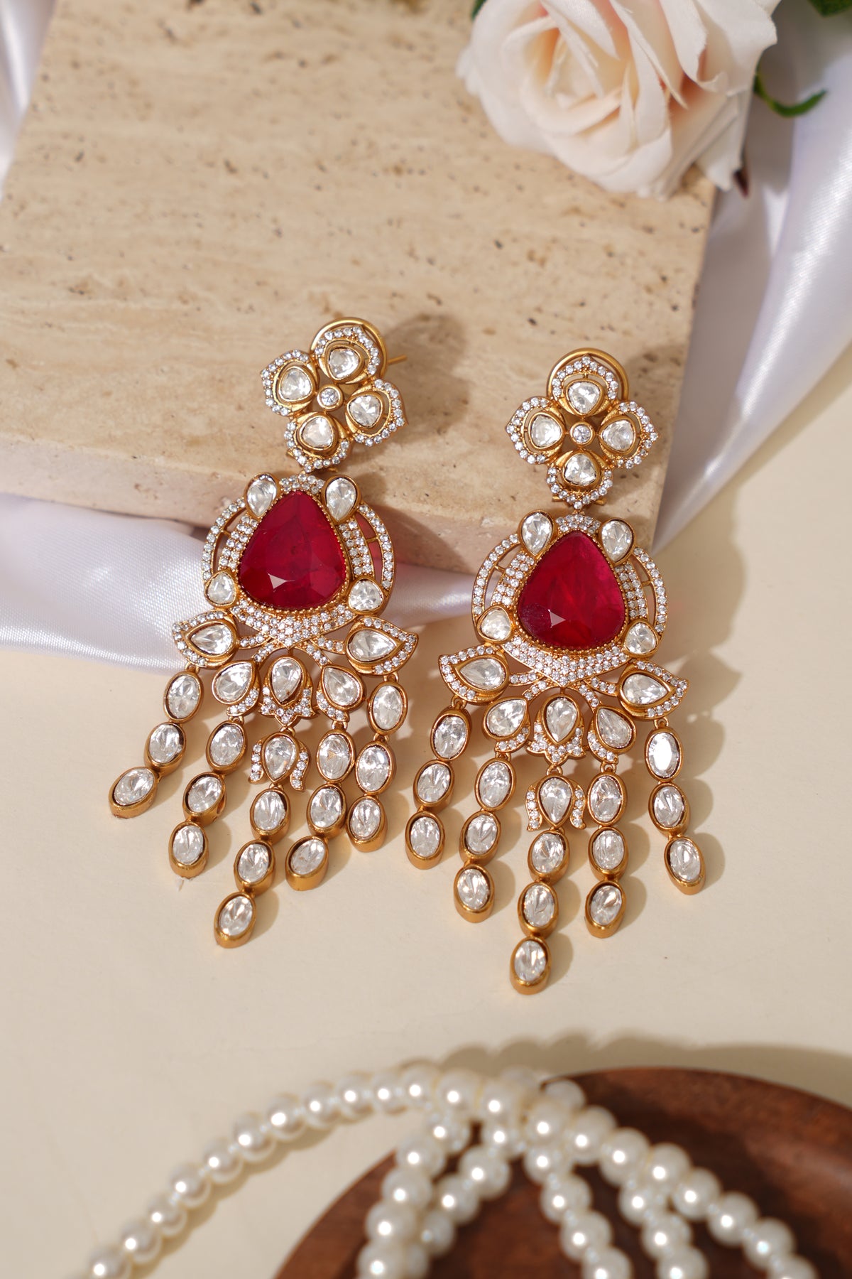 Designer Doublet Kundan Ruby Long Earrings