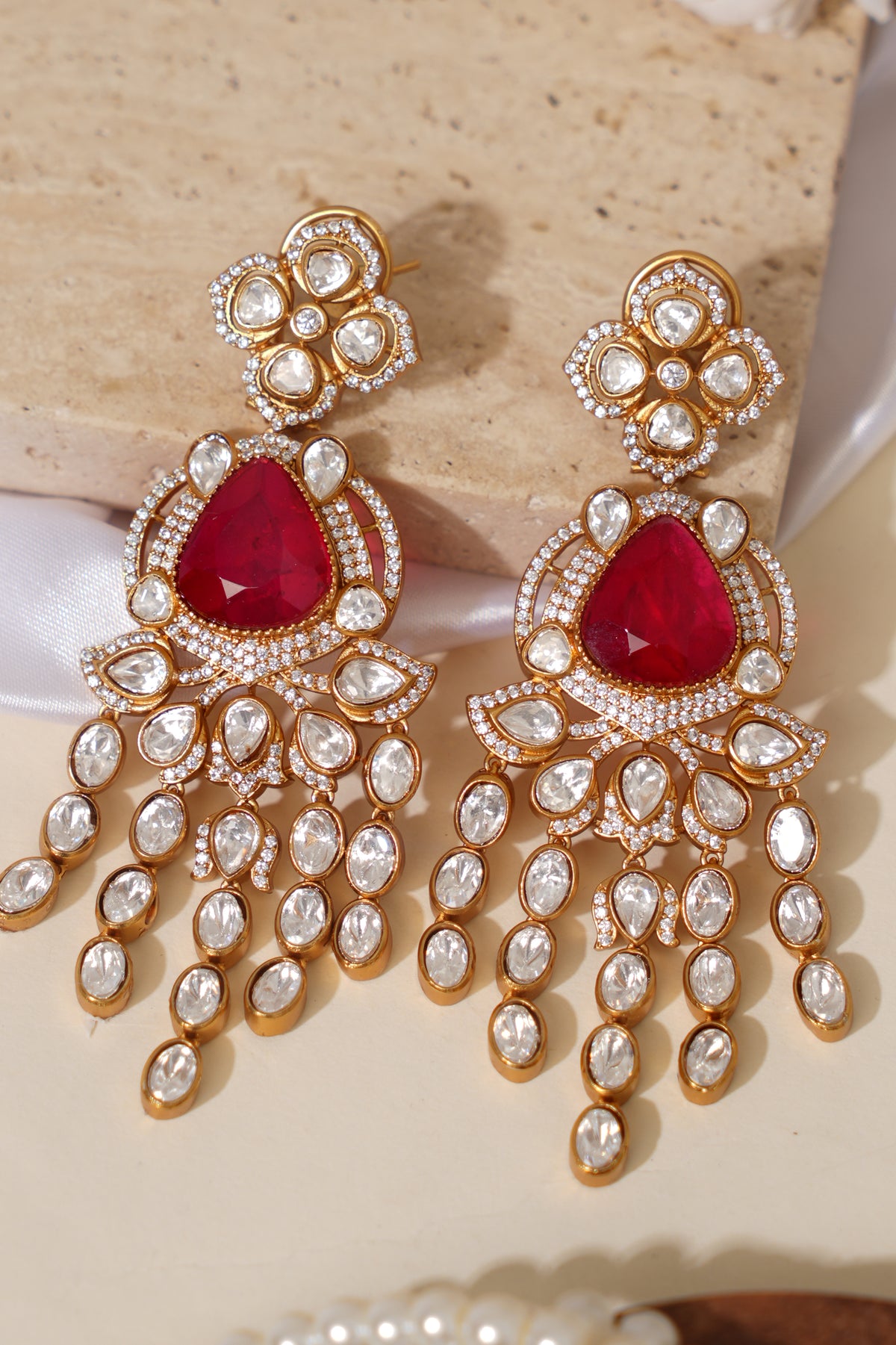 Designer Doublet Kundan Ruby Long Earrings