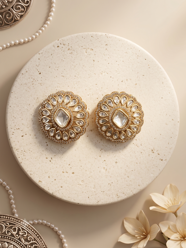Royal Kundan Polki Stud Earrings
