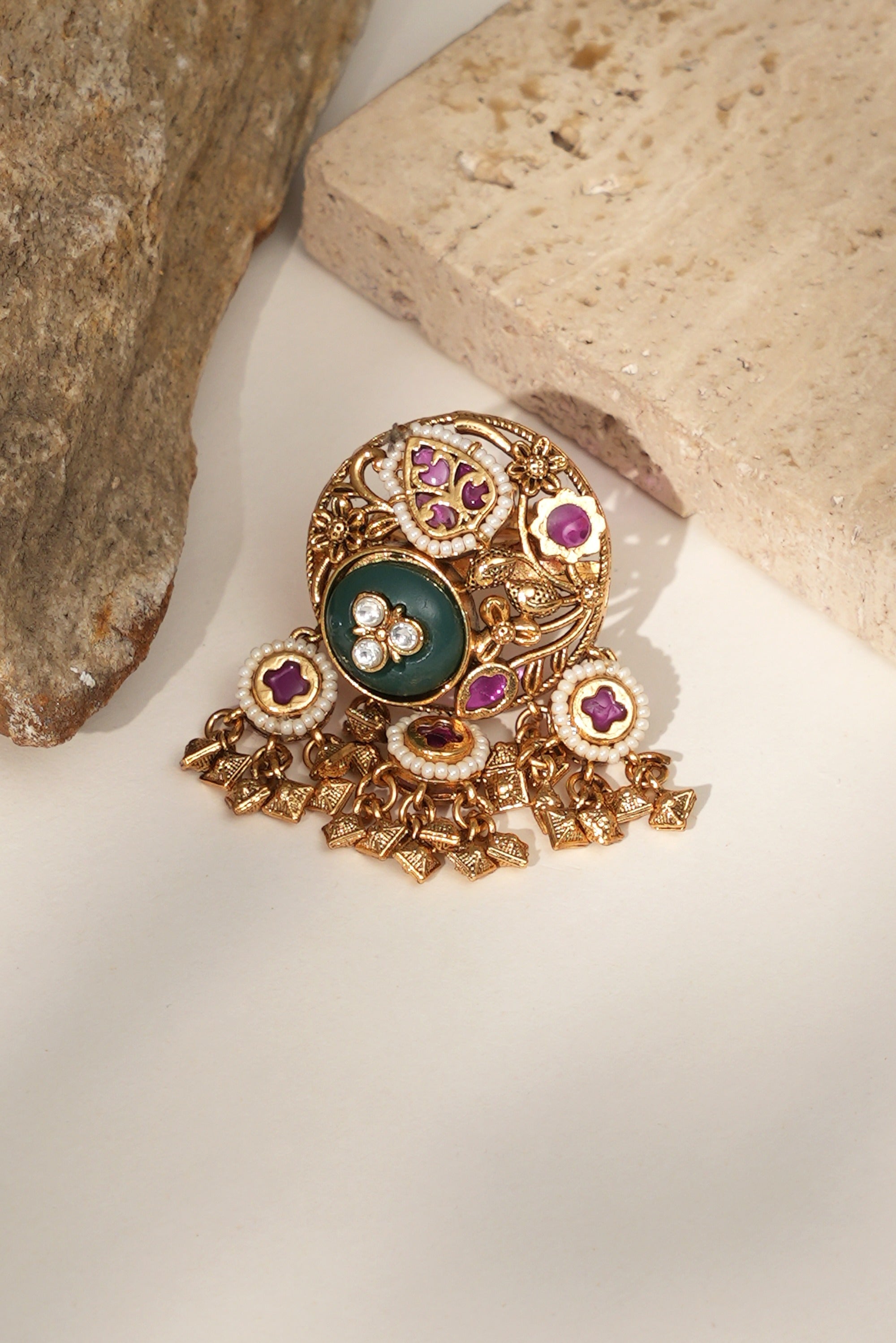 Gold Kundan Statement Ring