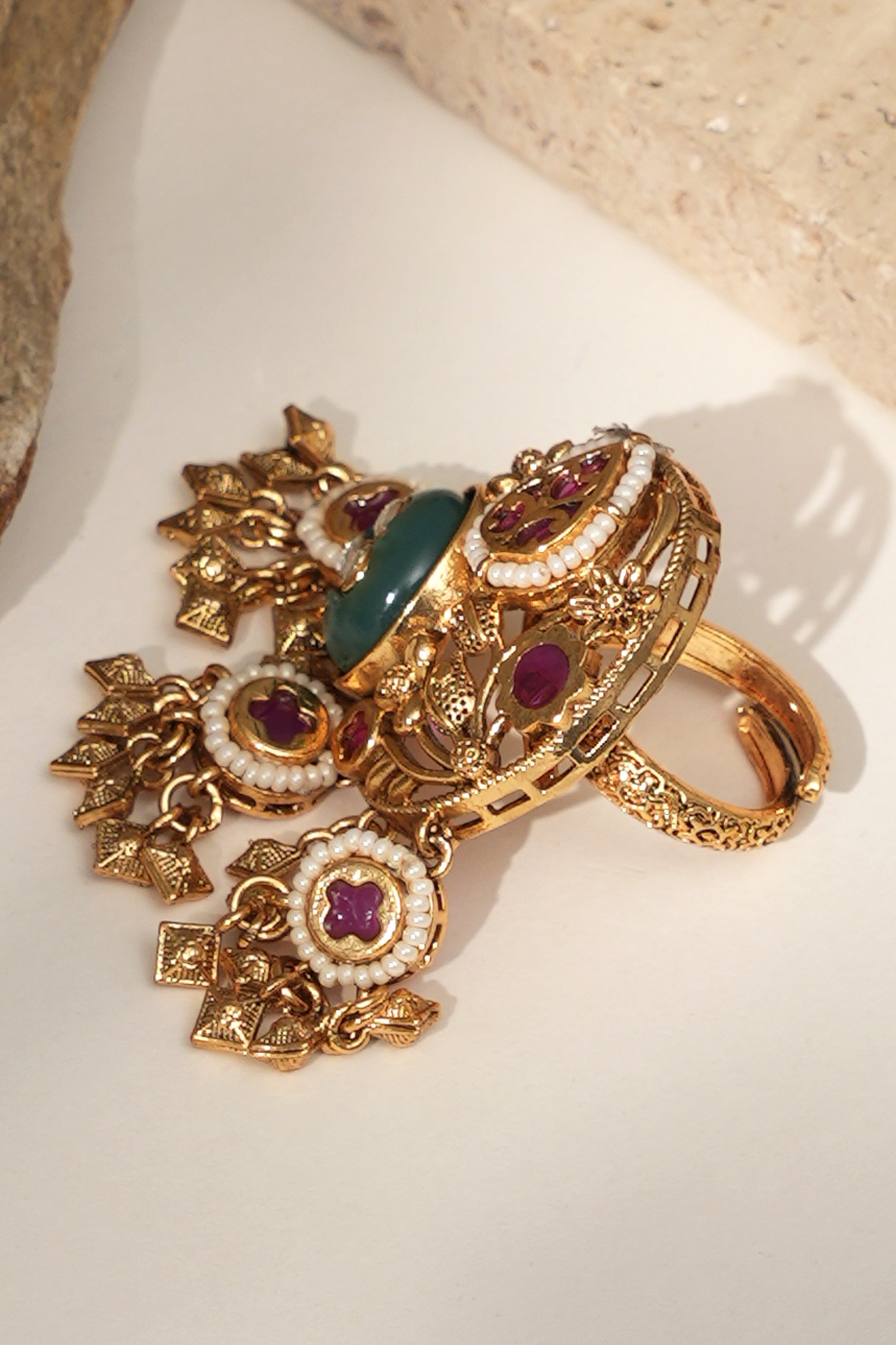 Gold Kundan Statement Ring