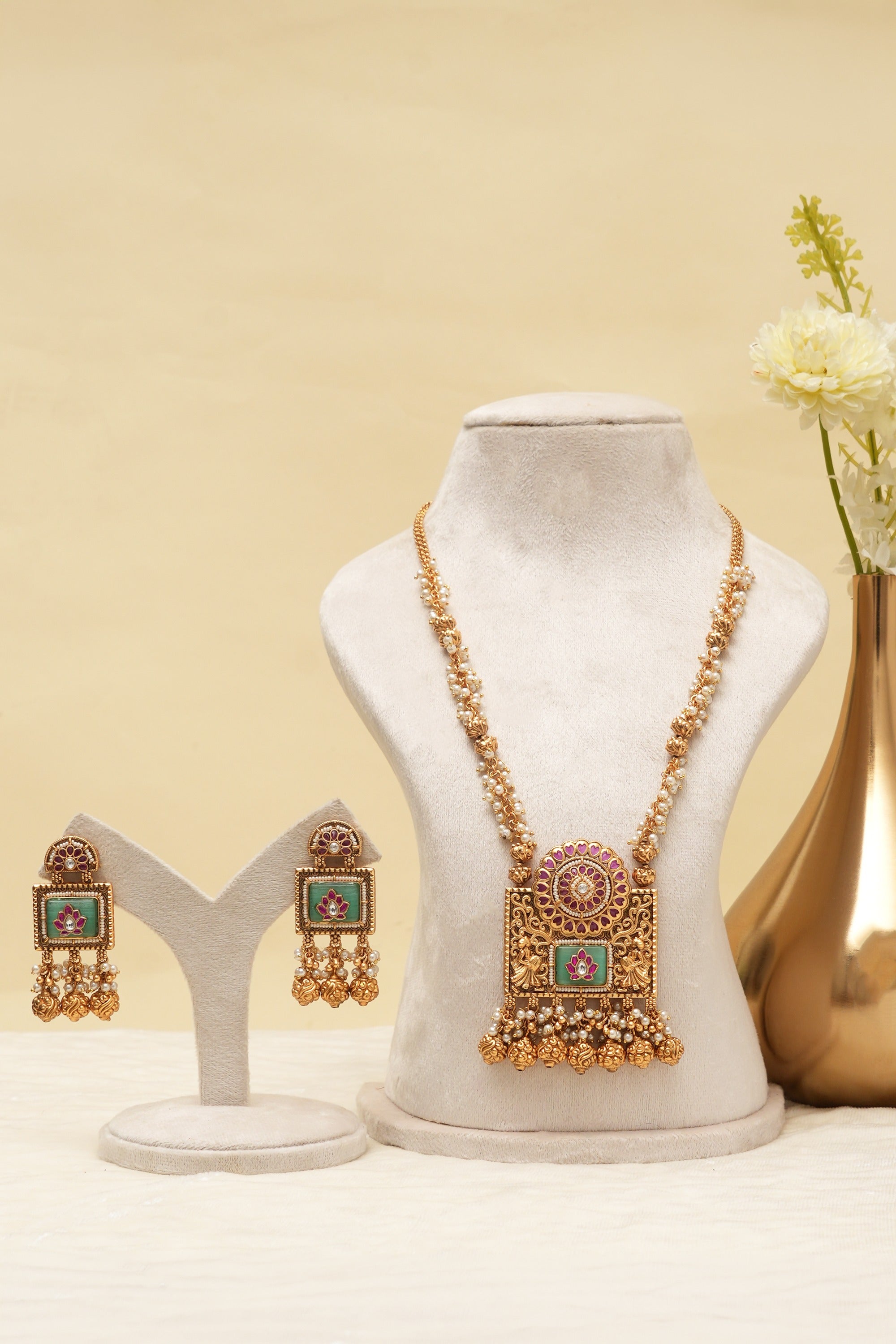 Maharani Heritage Gold Look Long Necklace Set