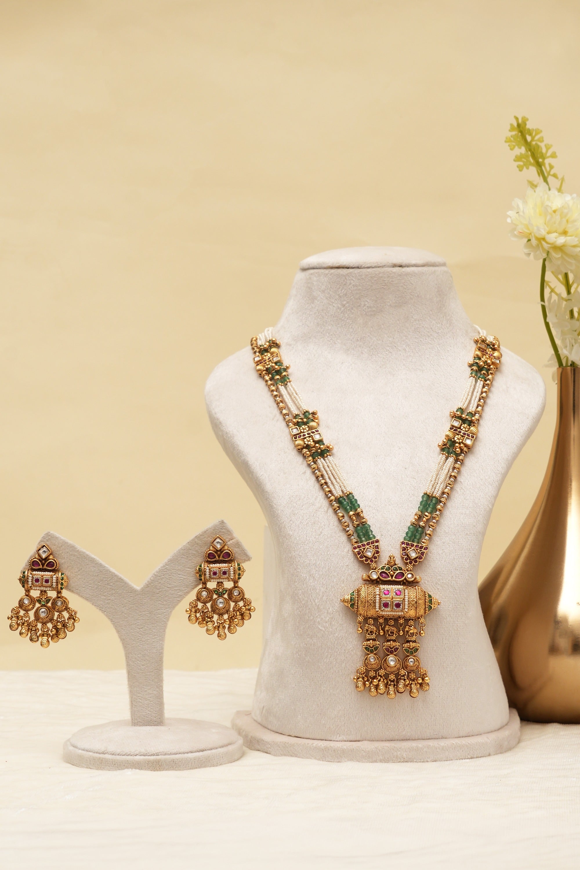 Royal Gold Finish Long Necklace Set