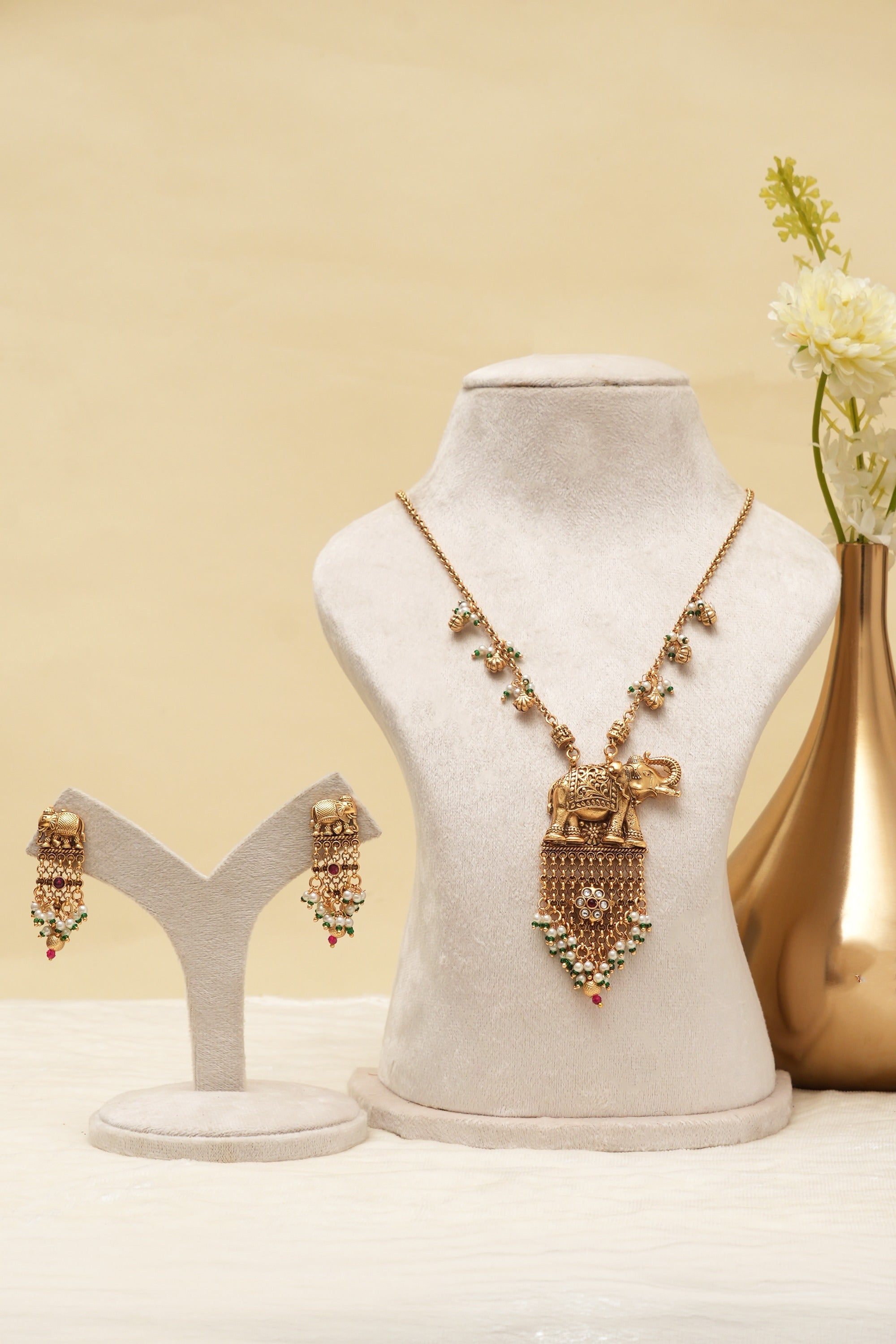 Heritage Elephant Motif Long Necklace Set