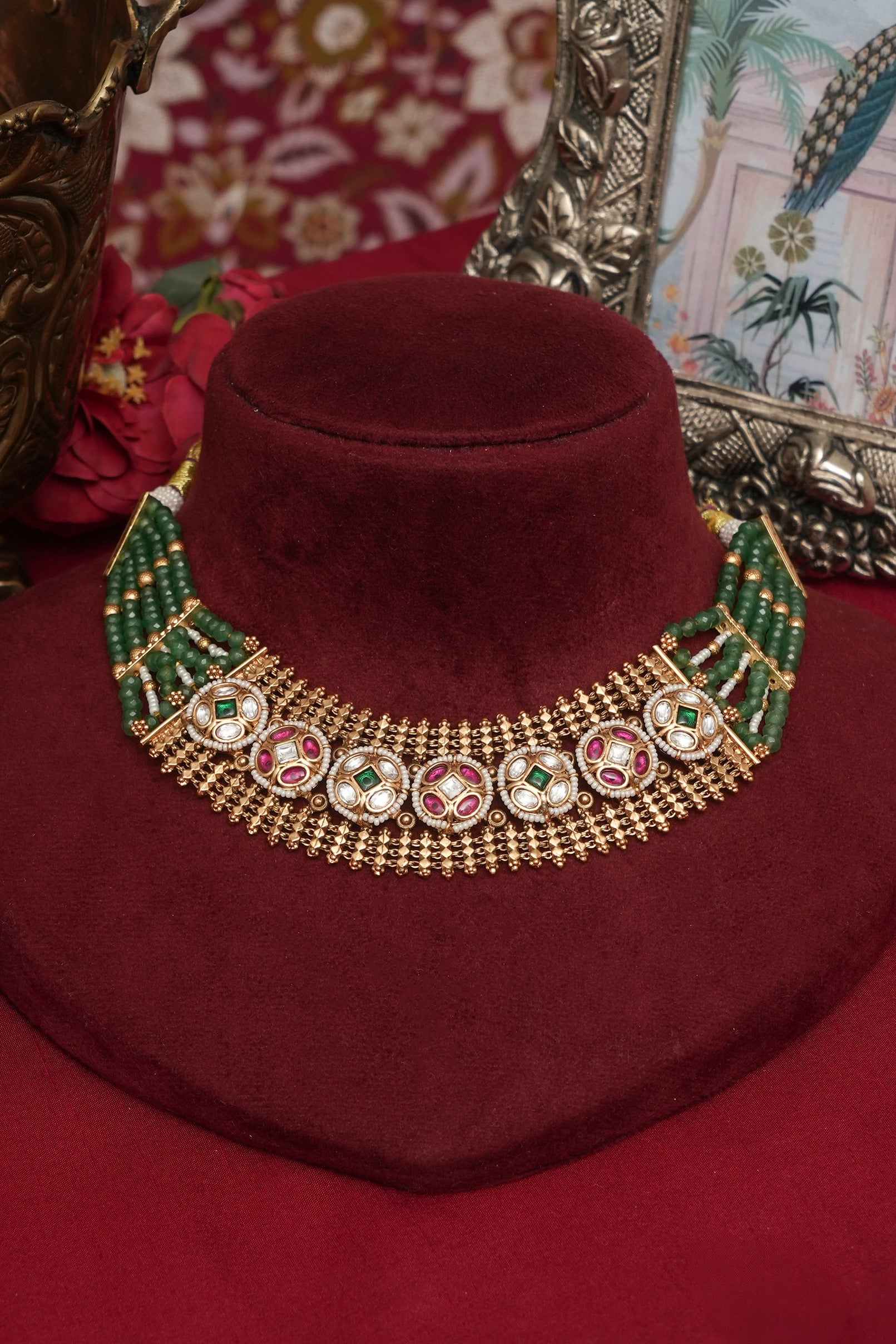 Antique Emerald Statement Necklace Set