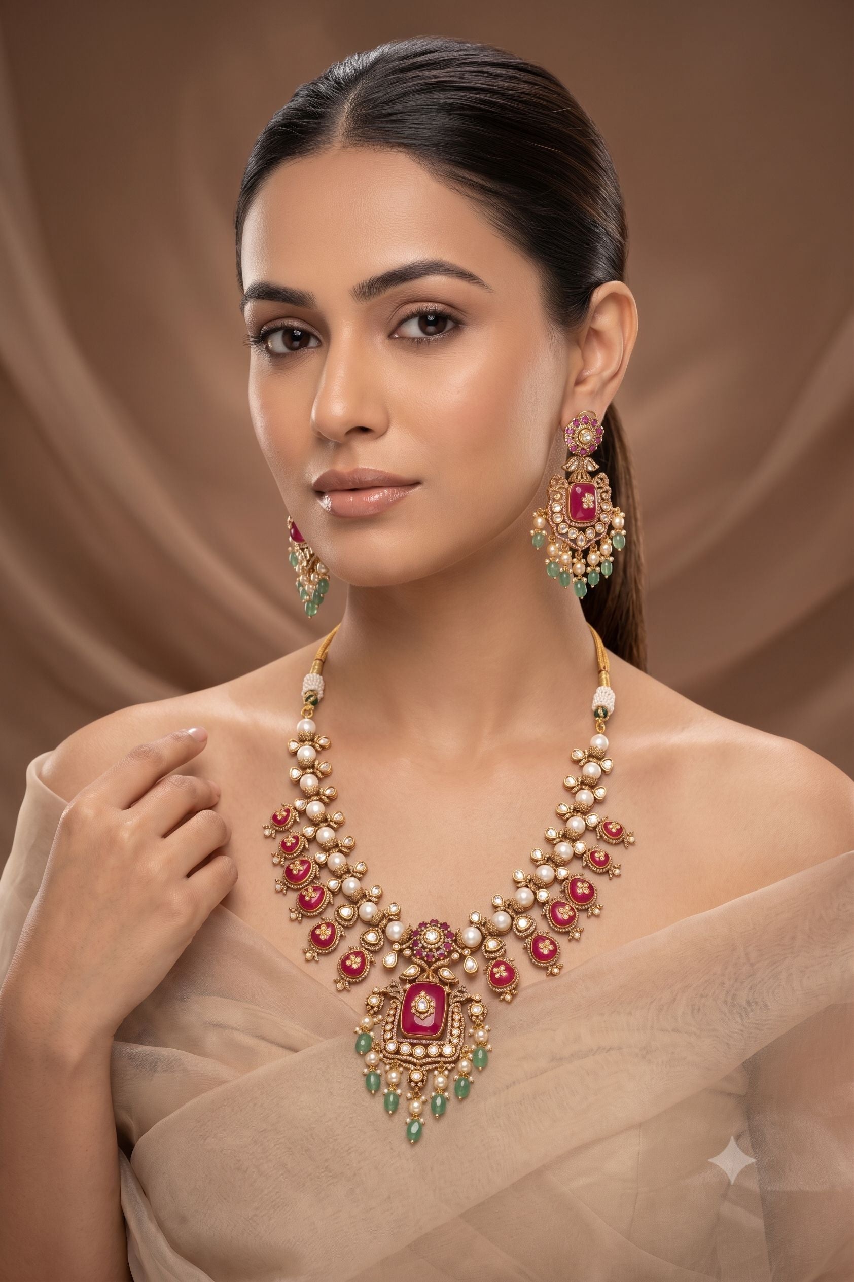 Royal Moissanite Kundan Gold Plated Necklace Set