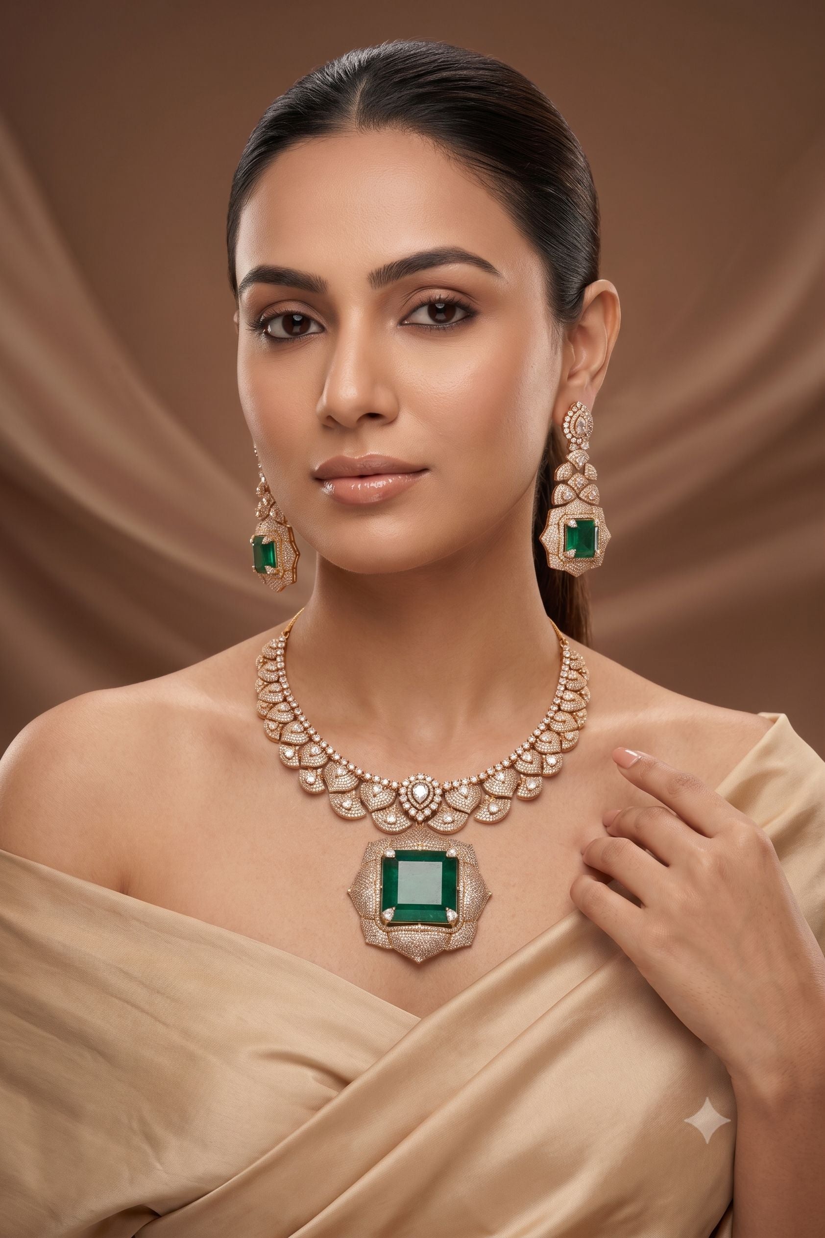 Heritage Gold Plated Moissanite Necklace Set