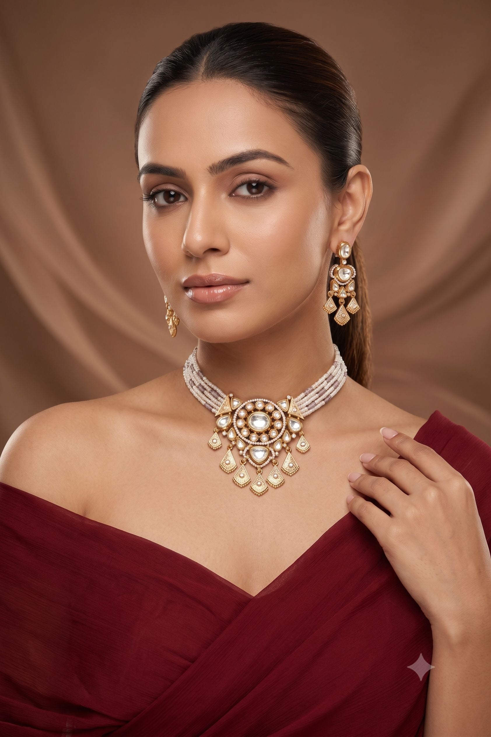 Saanvi Luxury Moissanite Doublet Choker Set
