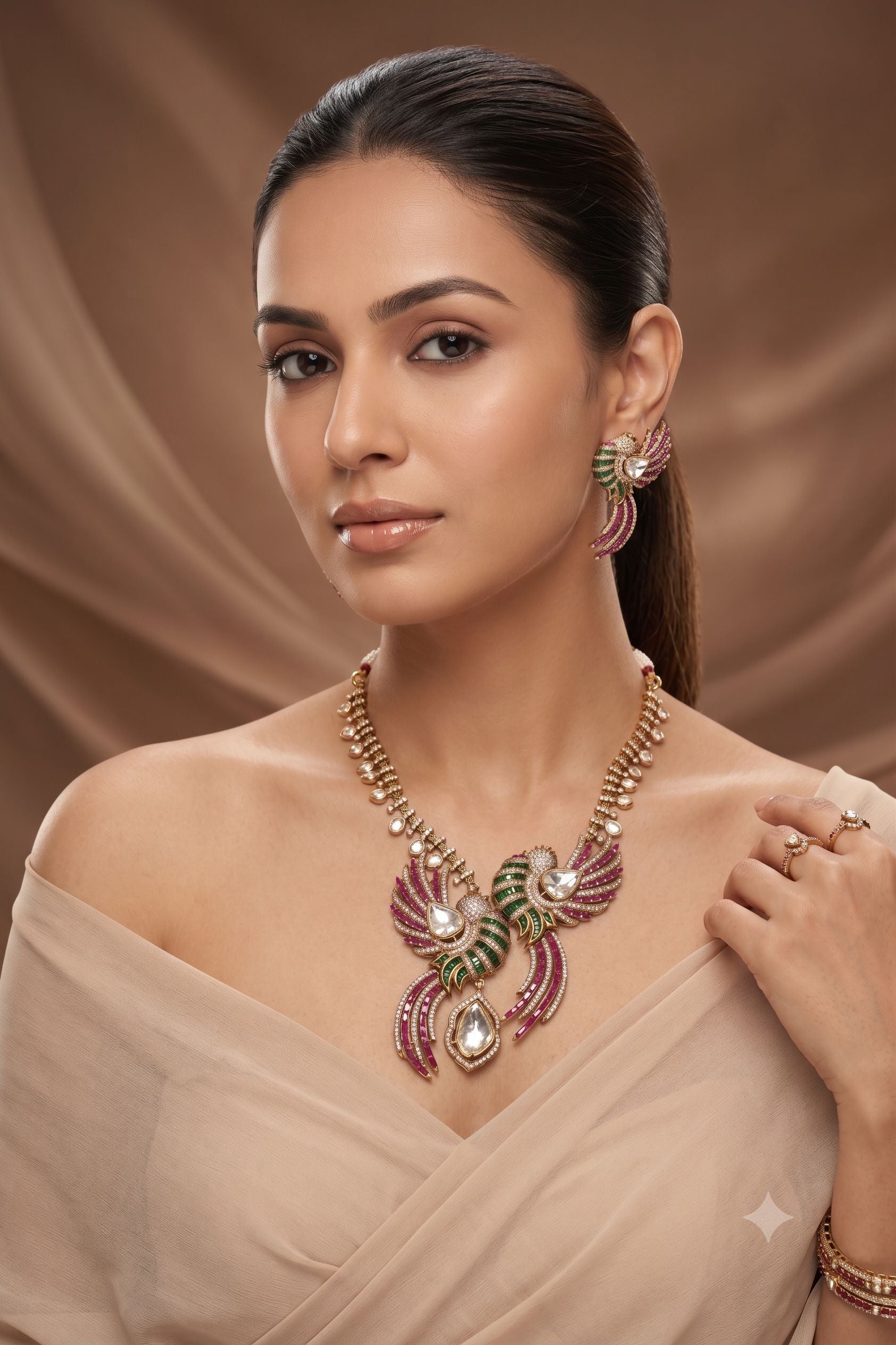 Myra Royal Gold Plated Moissanite Jewellery Set
