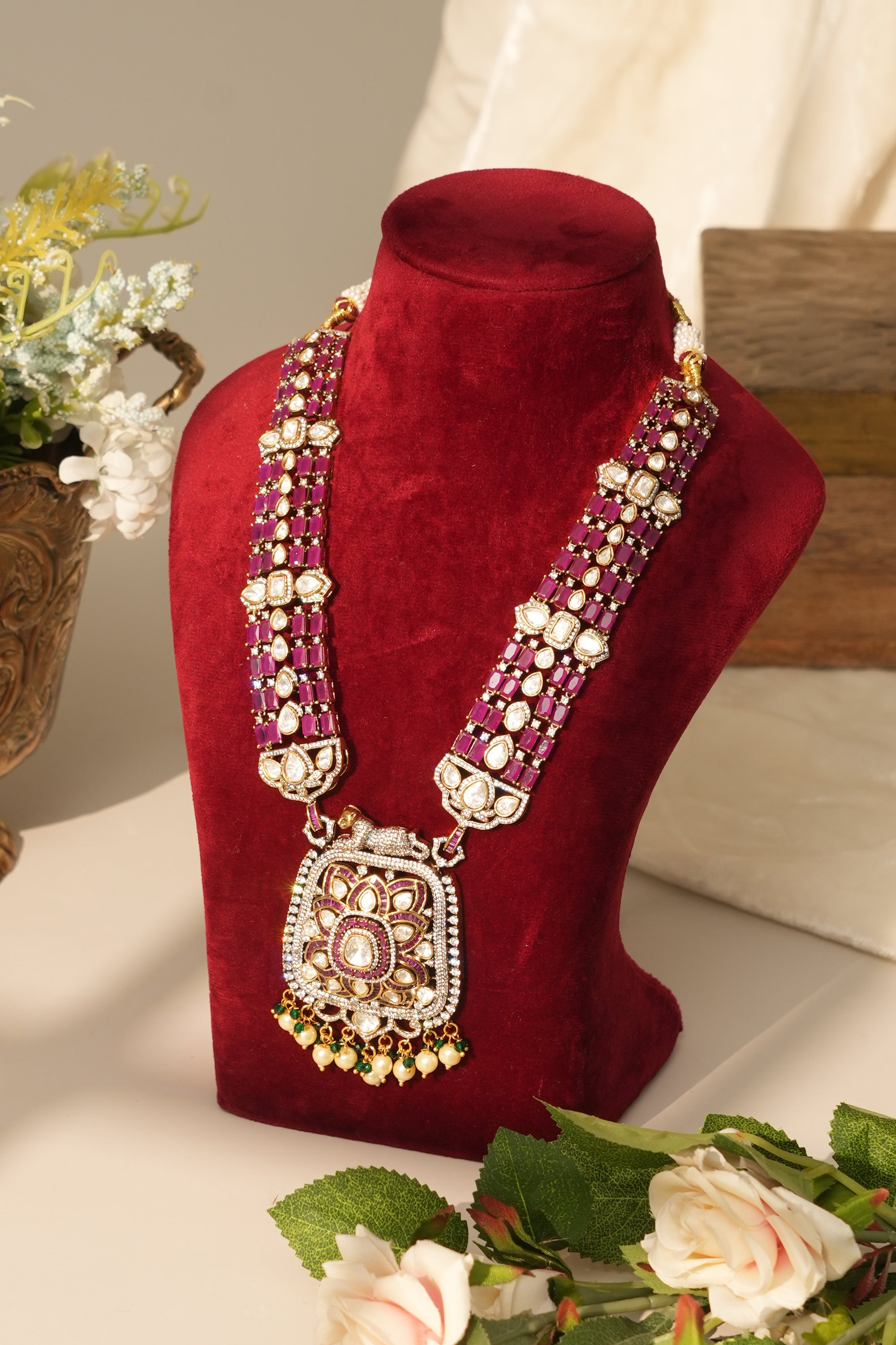 Maharani Style Mossanite Ruby Necklace Set
