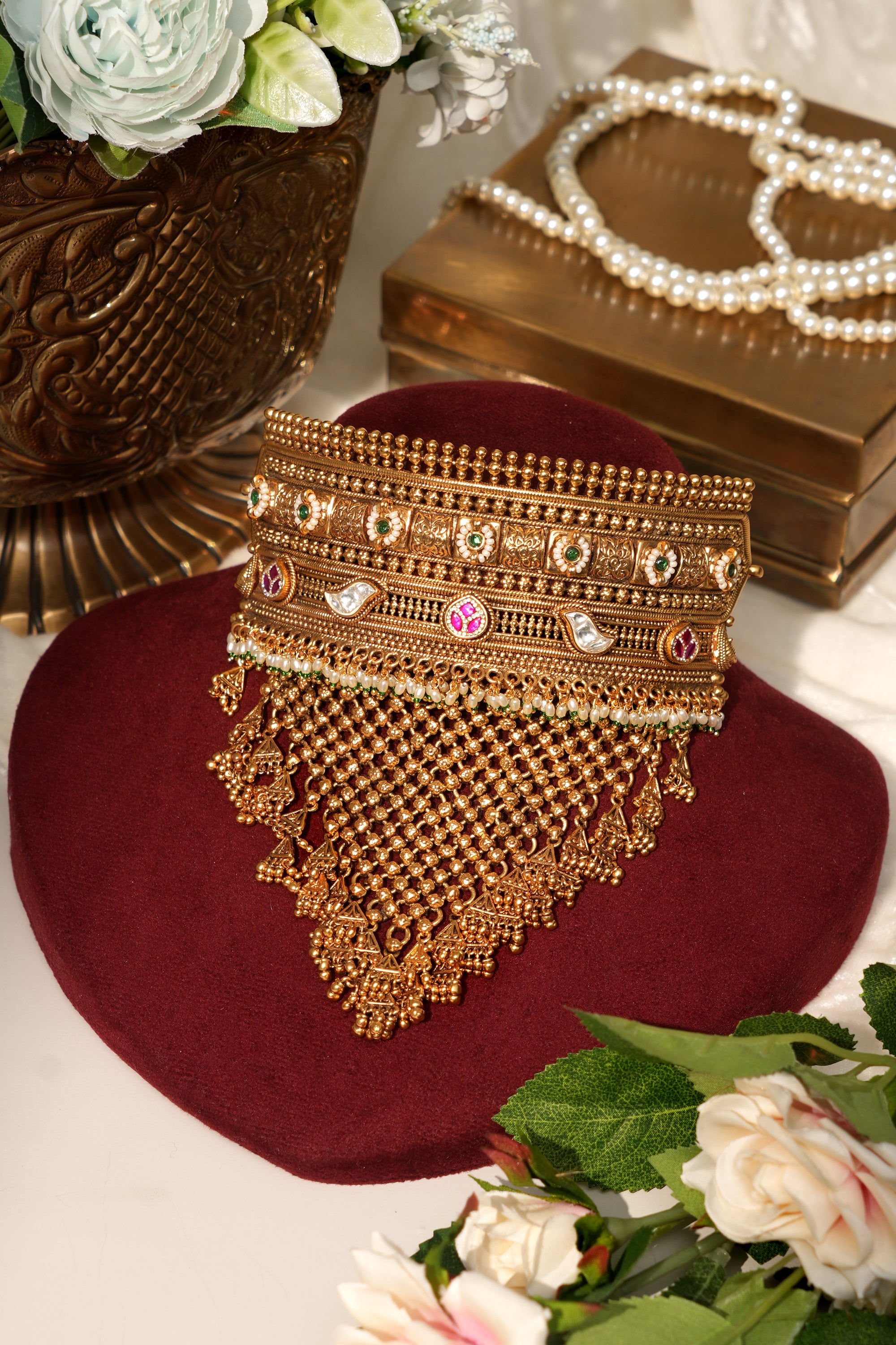 Rajwadi Kundan Wedding Choker Jewellery Set
