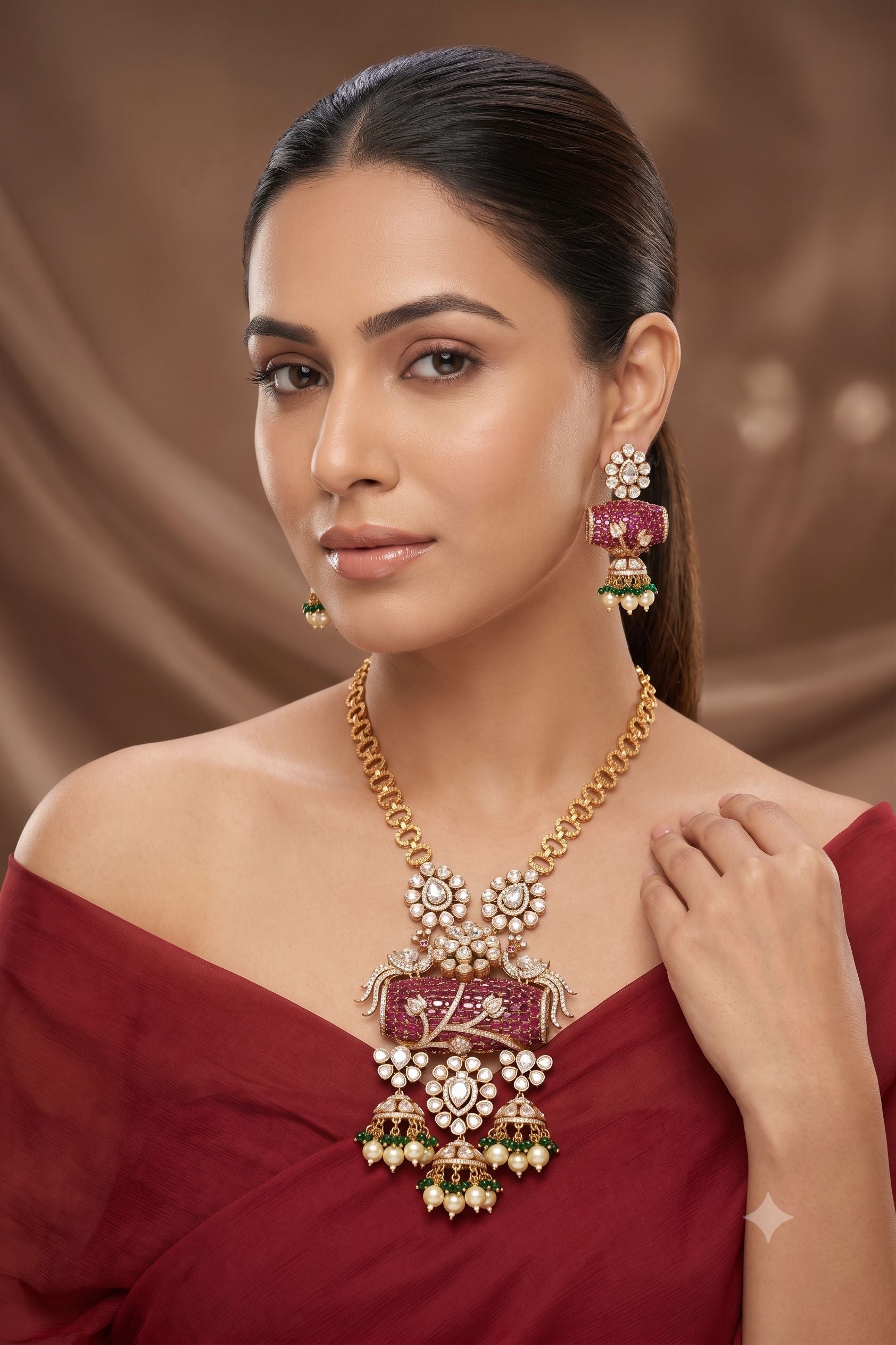 Sharvani Premium Moissanite Doublet Kundan Set