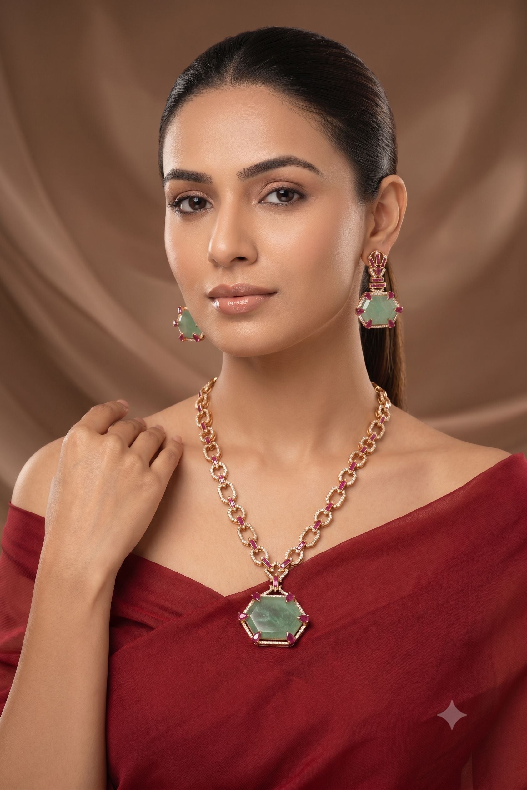 Siya Heritage Gold Plated Moissanite Doublet Set