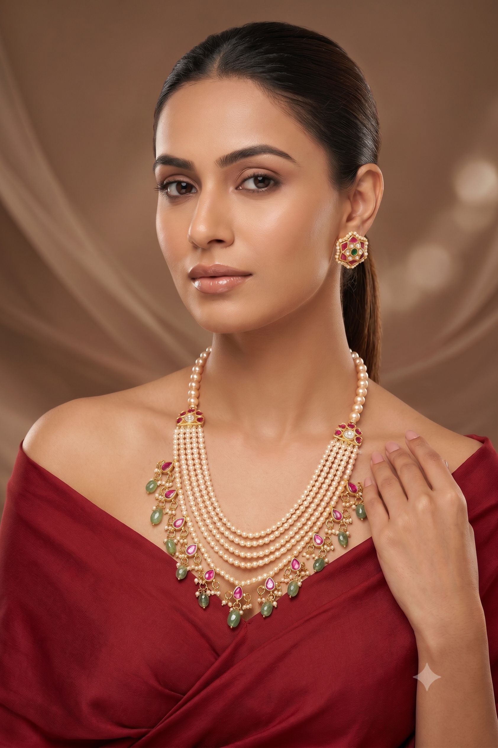 Polki Look Moissanite Pearls Necklace