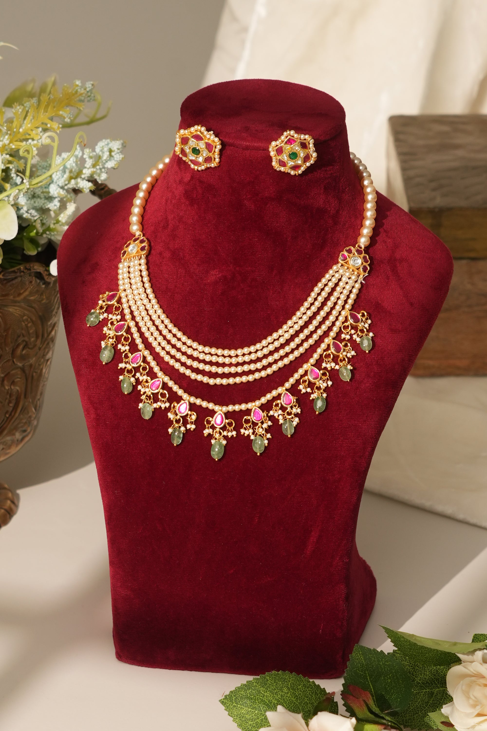 Polki Look Moissanite Pearls Necklace