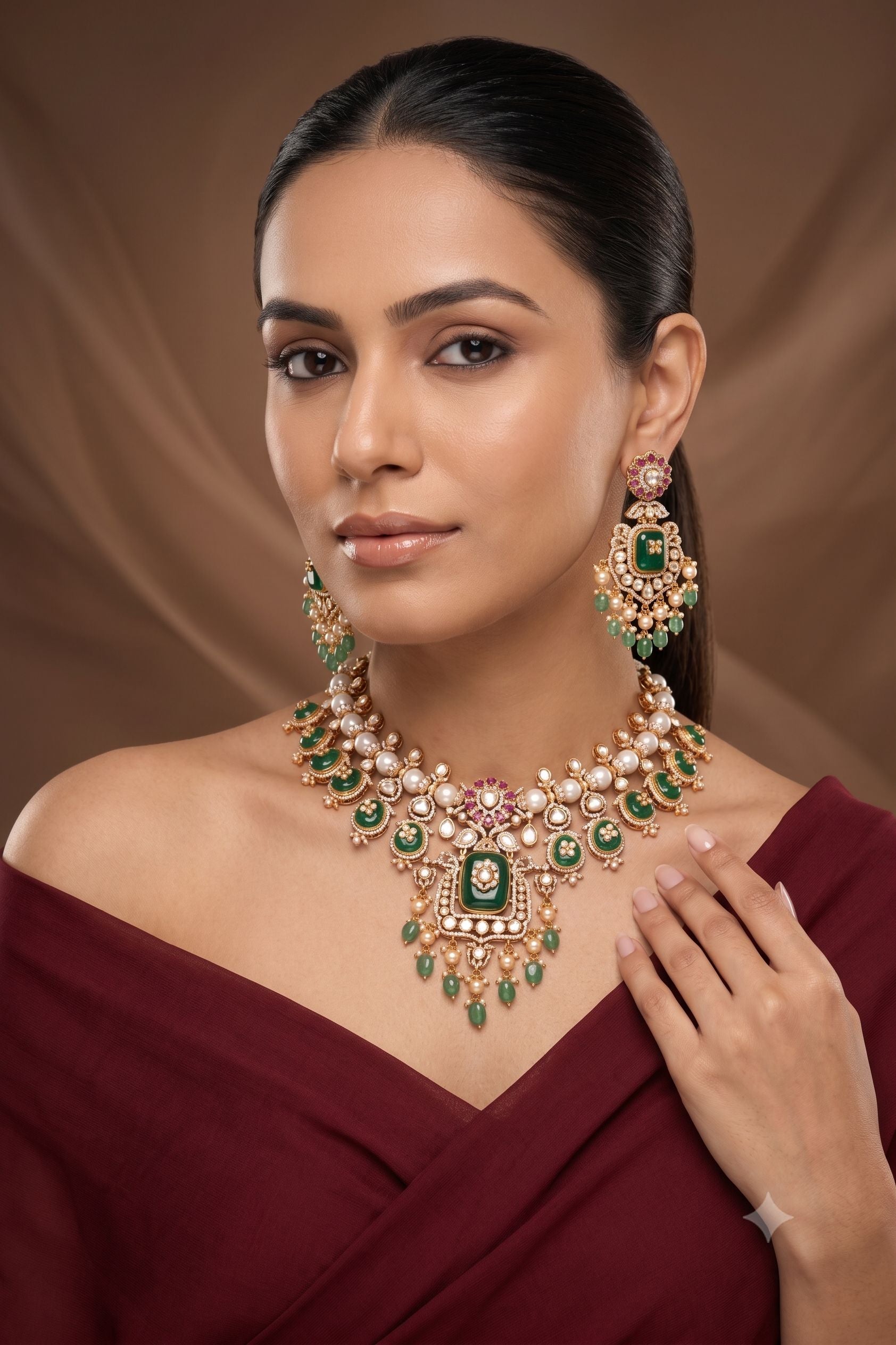 Royal Moissanite Kundan Gold Plated Necklace Set